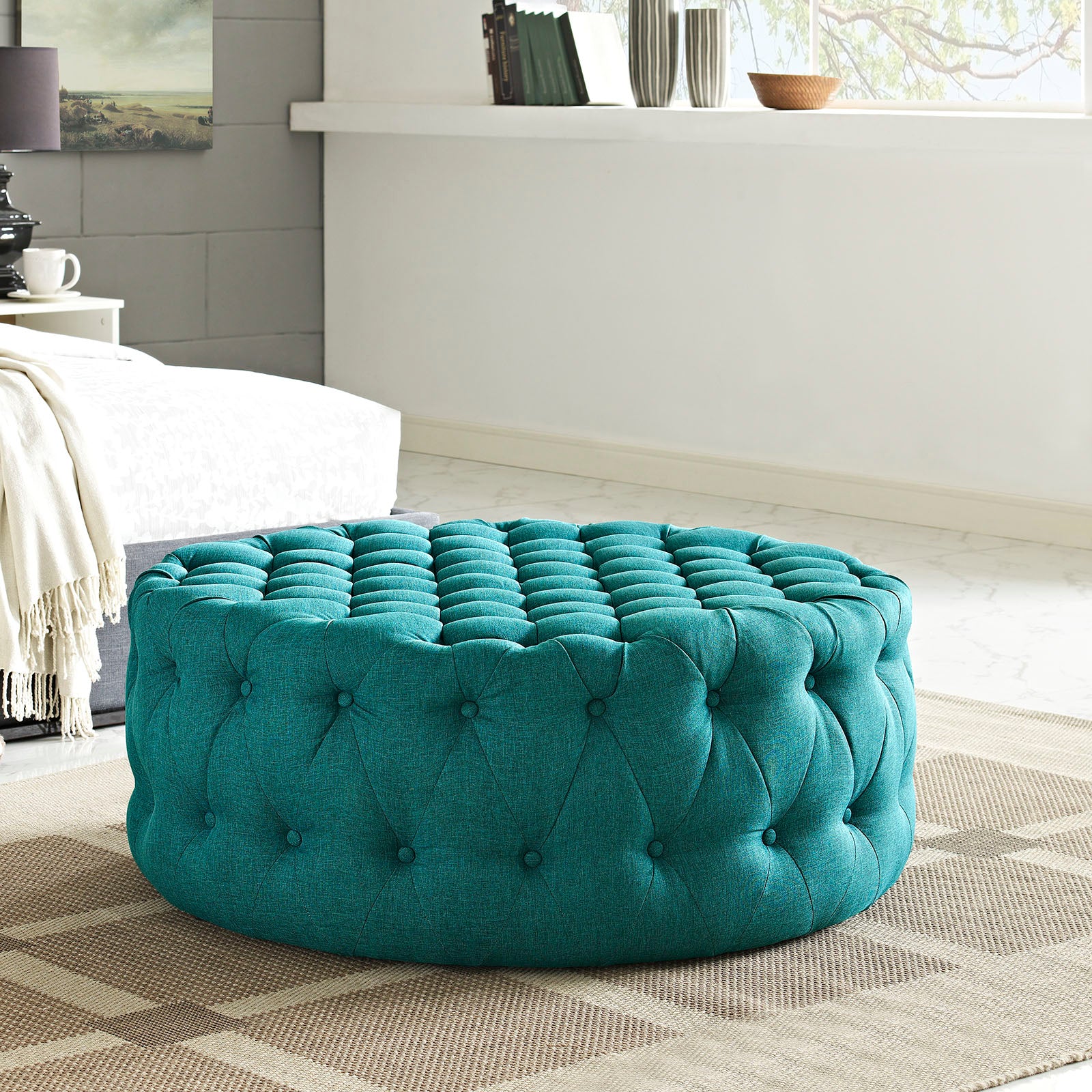 Modway Ottomans & Stools - Amour Upholstered Fabric Ottoman Teal