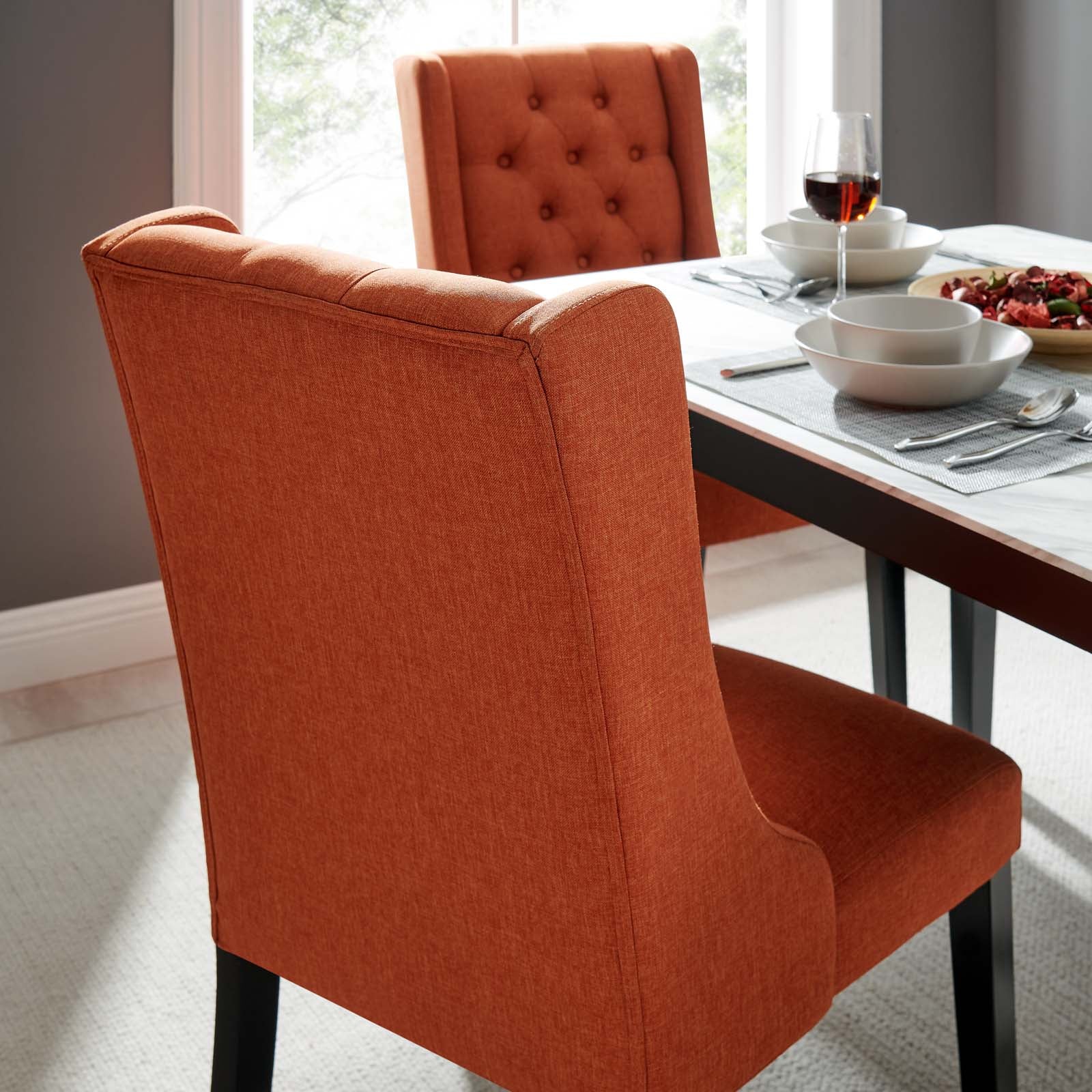 Modway Dining Chairs - Baronet Button Tufted Fabric Dining Chair Orange