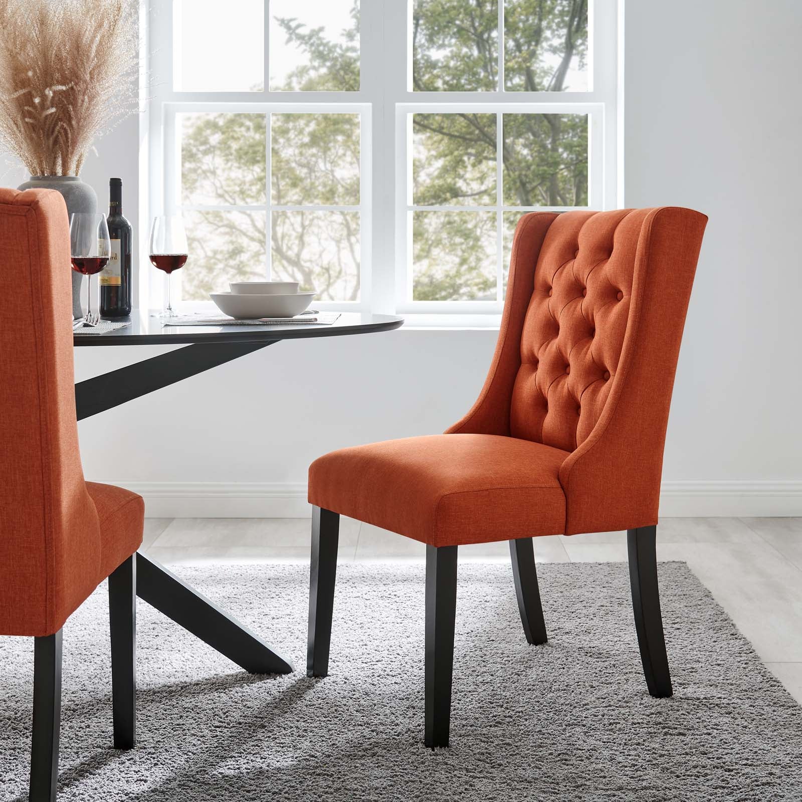Orange fabric sales dining chairs