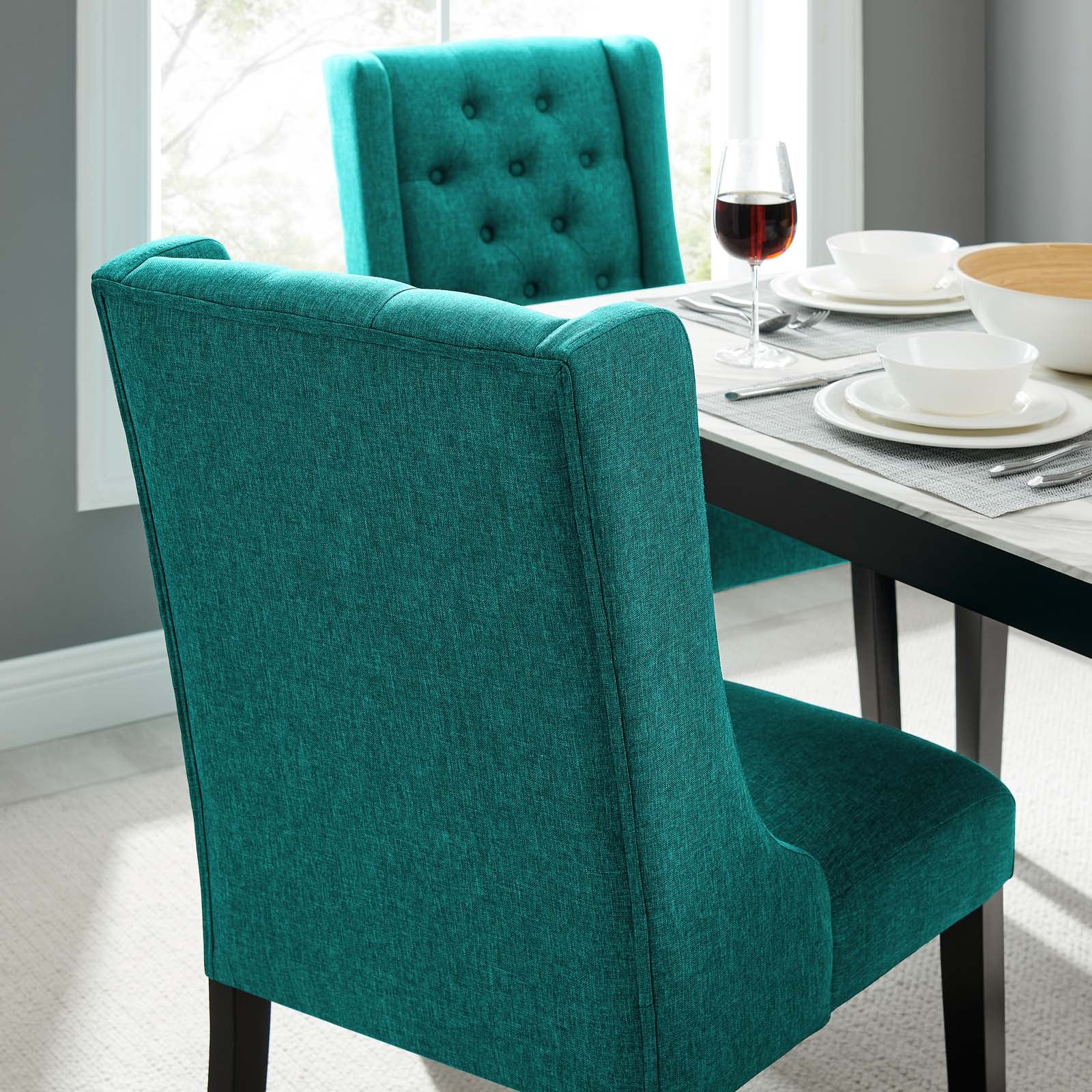 Modway Dining Chairs - Baronet Button Tufted Fabric Dining Chair Teal