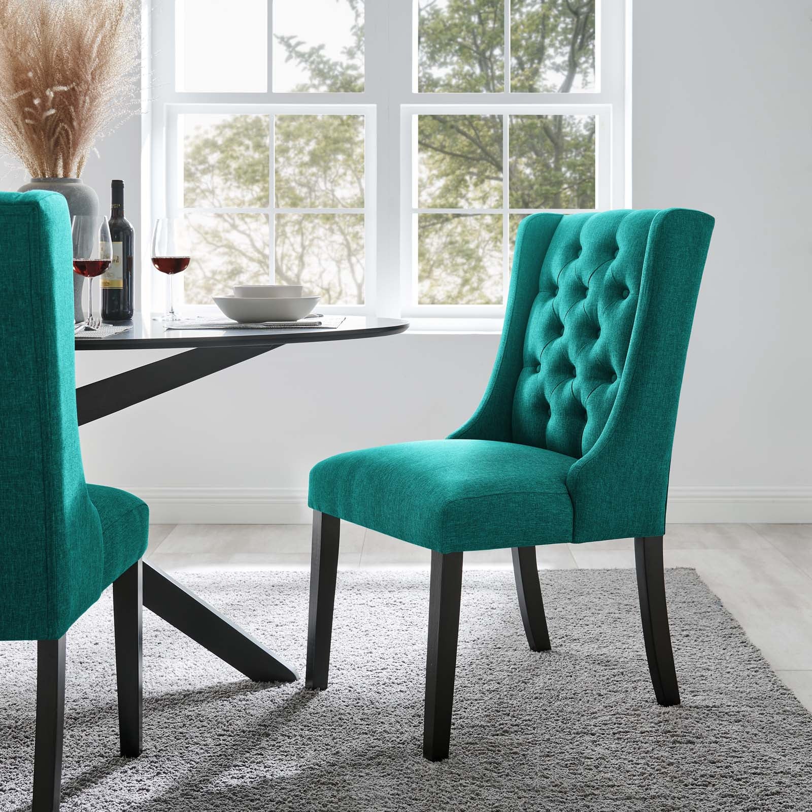Modway Dining Chairs - Baronet Button Tufted Fabric Dining Chair Teal