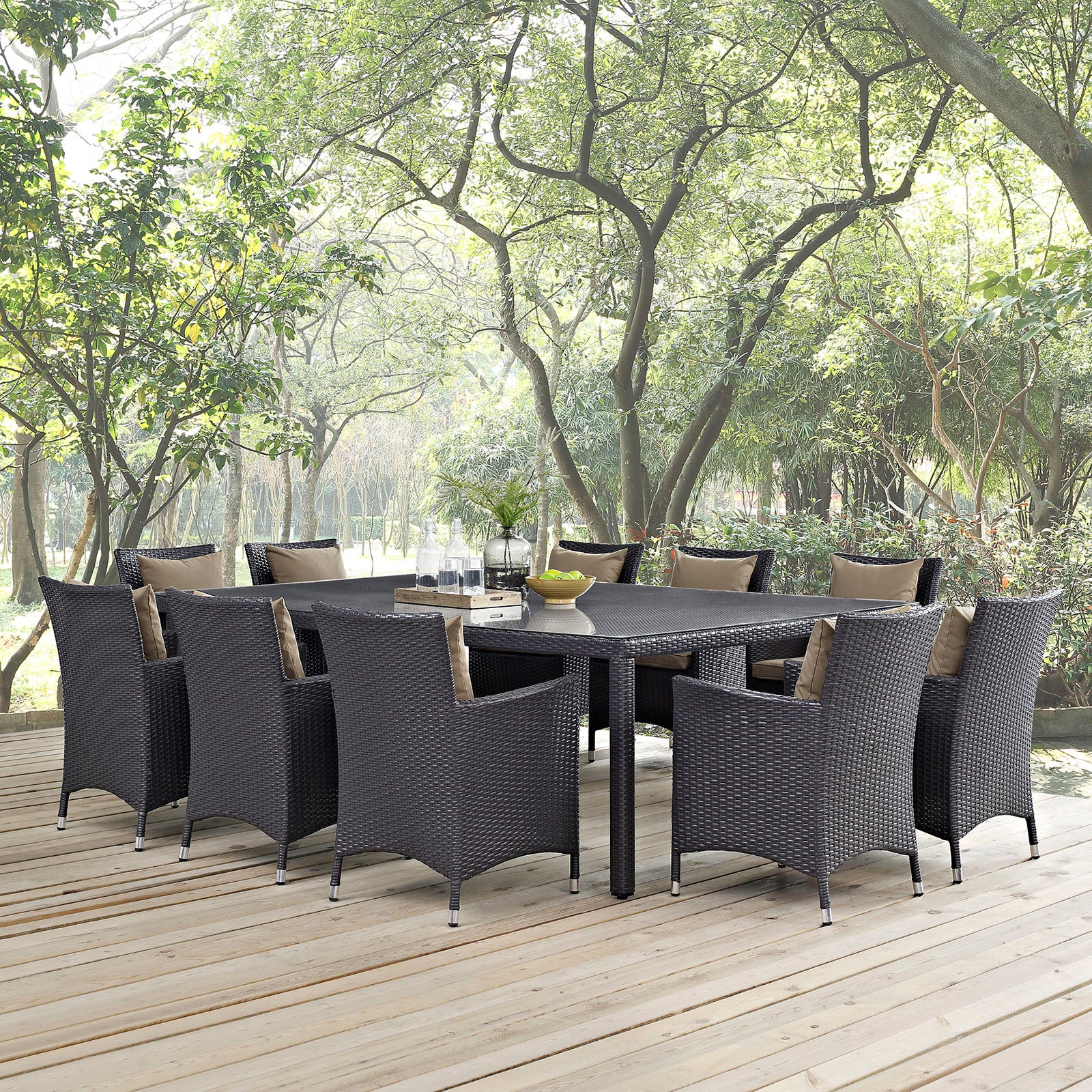 Modway Outdoor Dining Sets - Convene 11 Piece Outdoor Patio Dining Set Espresso Mocha
