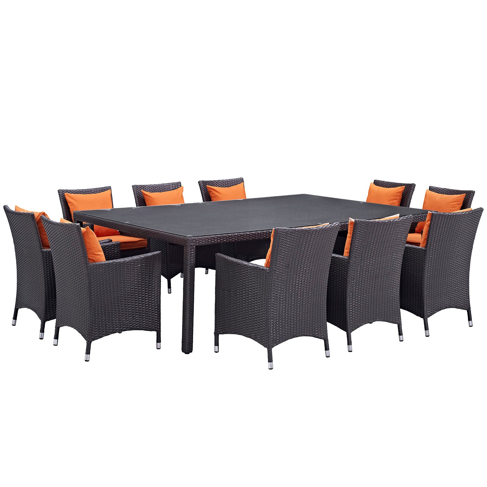 Modway Outdoor Dining Sets - Convene 11 Piece Outdoor Patio Dining Set Espresso Orange