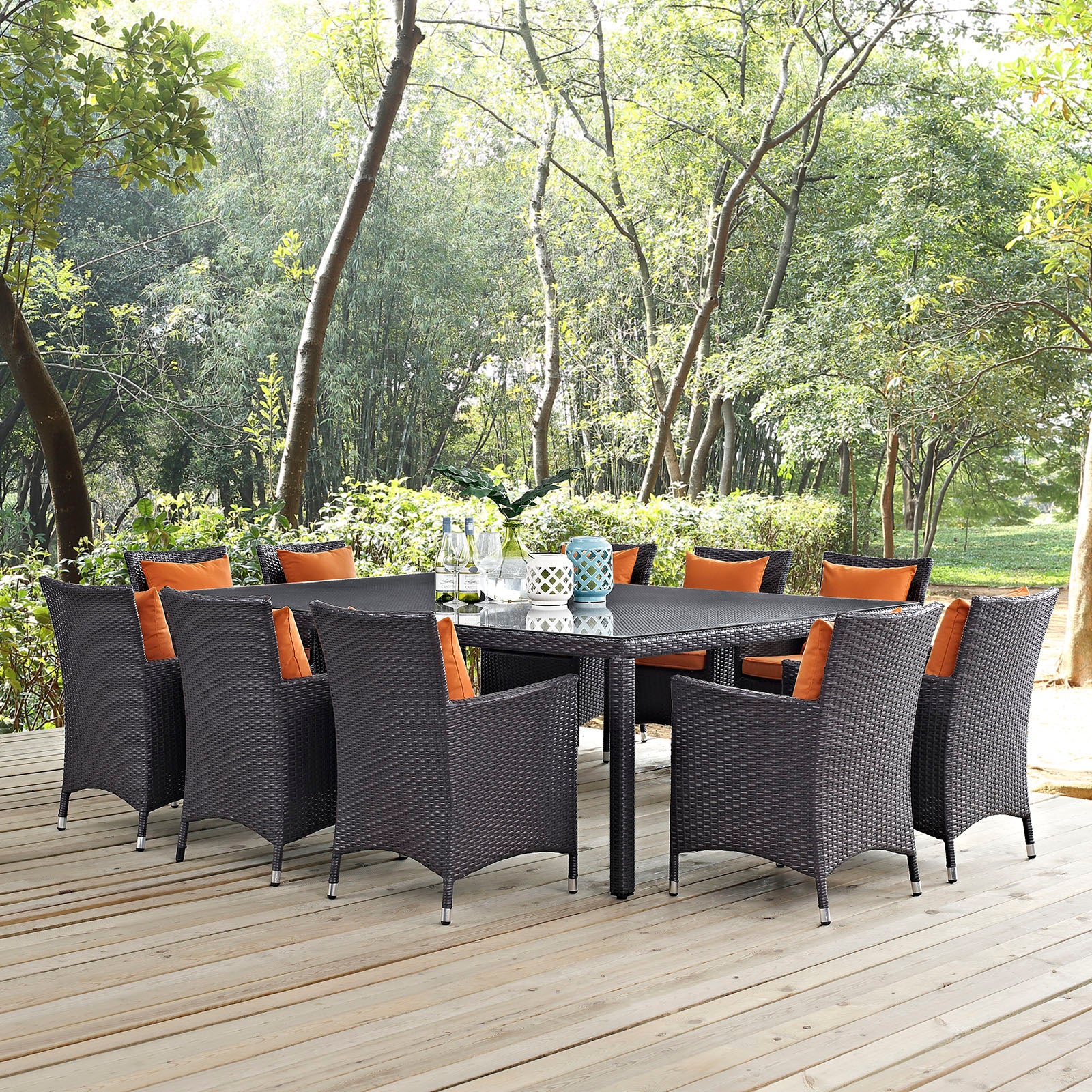 Modway Outdoor Dining Sets - Convene 11 Piece Outdoor Patio Dining Set Espresso Orange