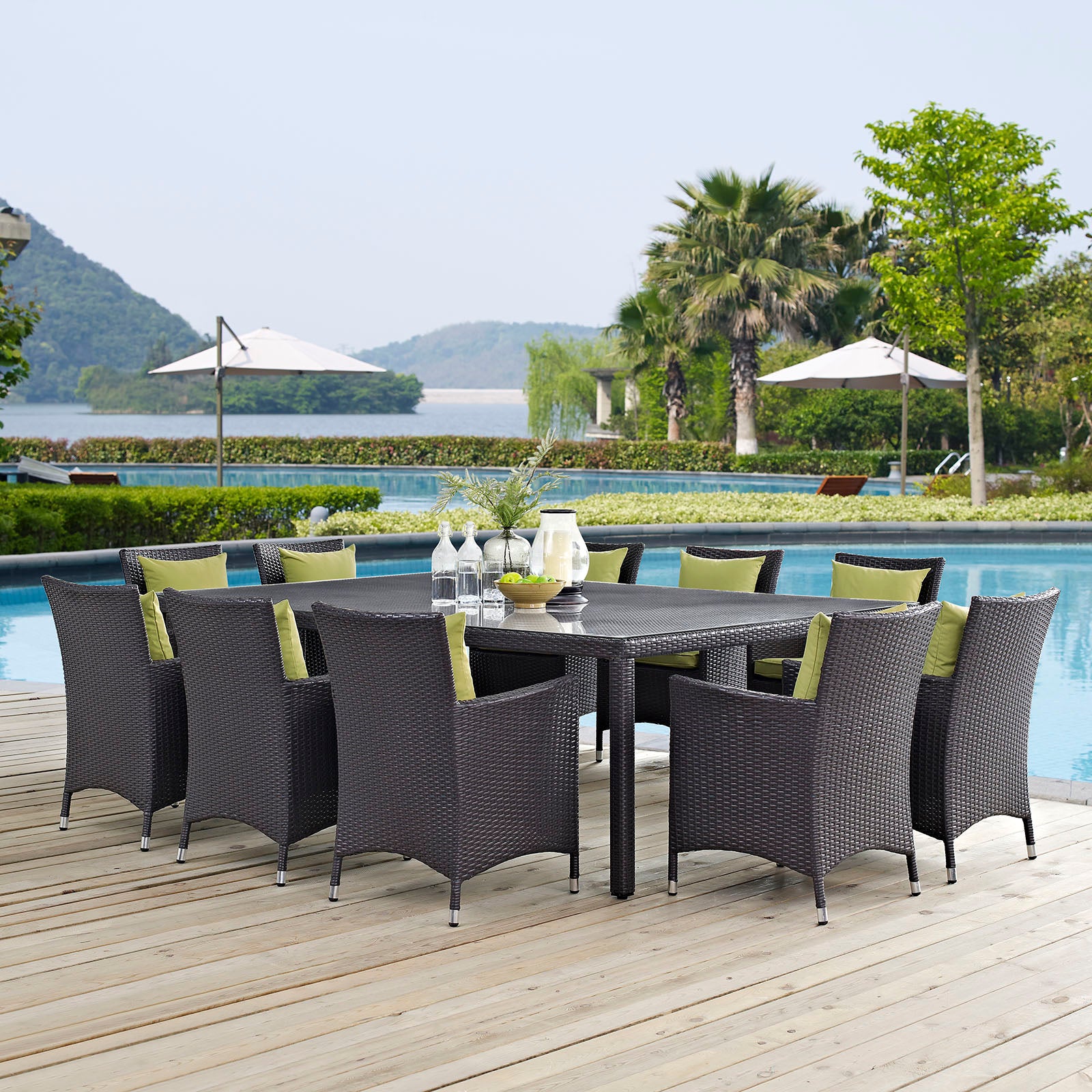 Modway Outdoor Dining Sets - Convene 11 Piece Outdoor Patio Dining Set Espresso Peridot