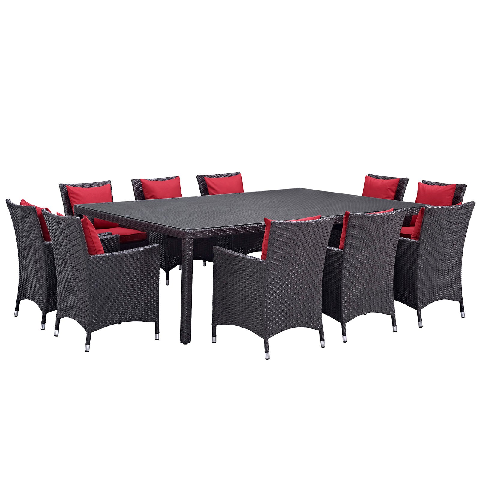 Modway Outdoor Dining Sets - Convene 11 Piece Outdoor Patio Dining Set Espresso Red