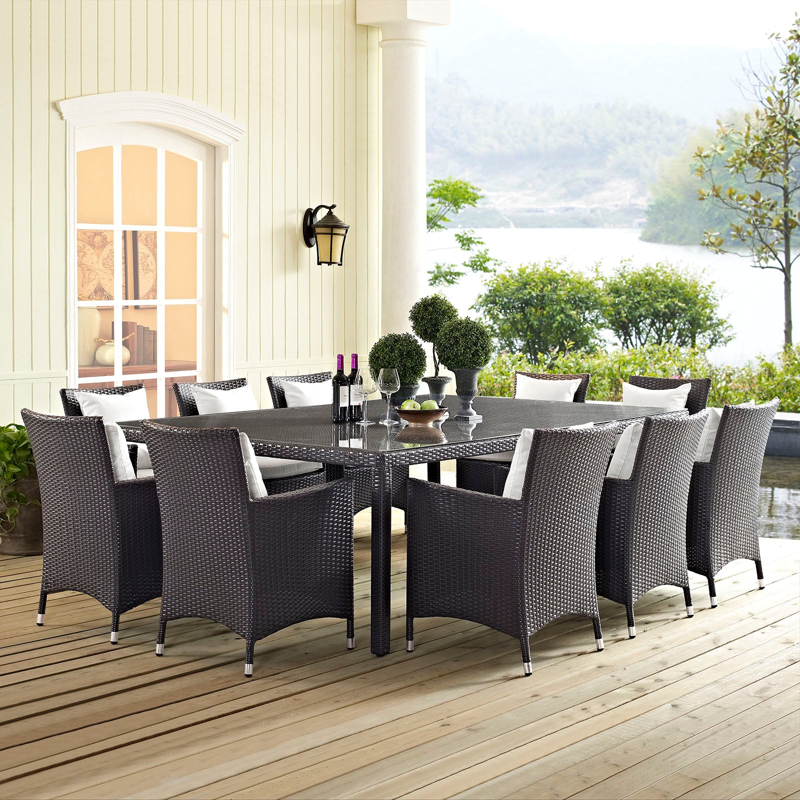 Modway Outdoor Dining Sets - Convene 11 Piece Outdoor Patio Dining Set Espresso White