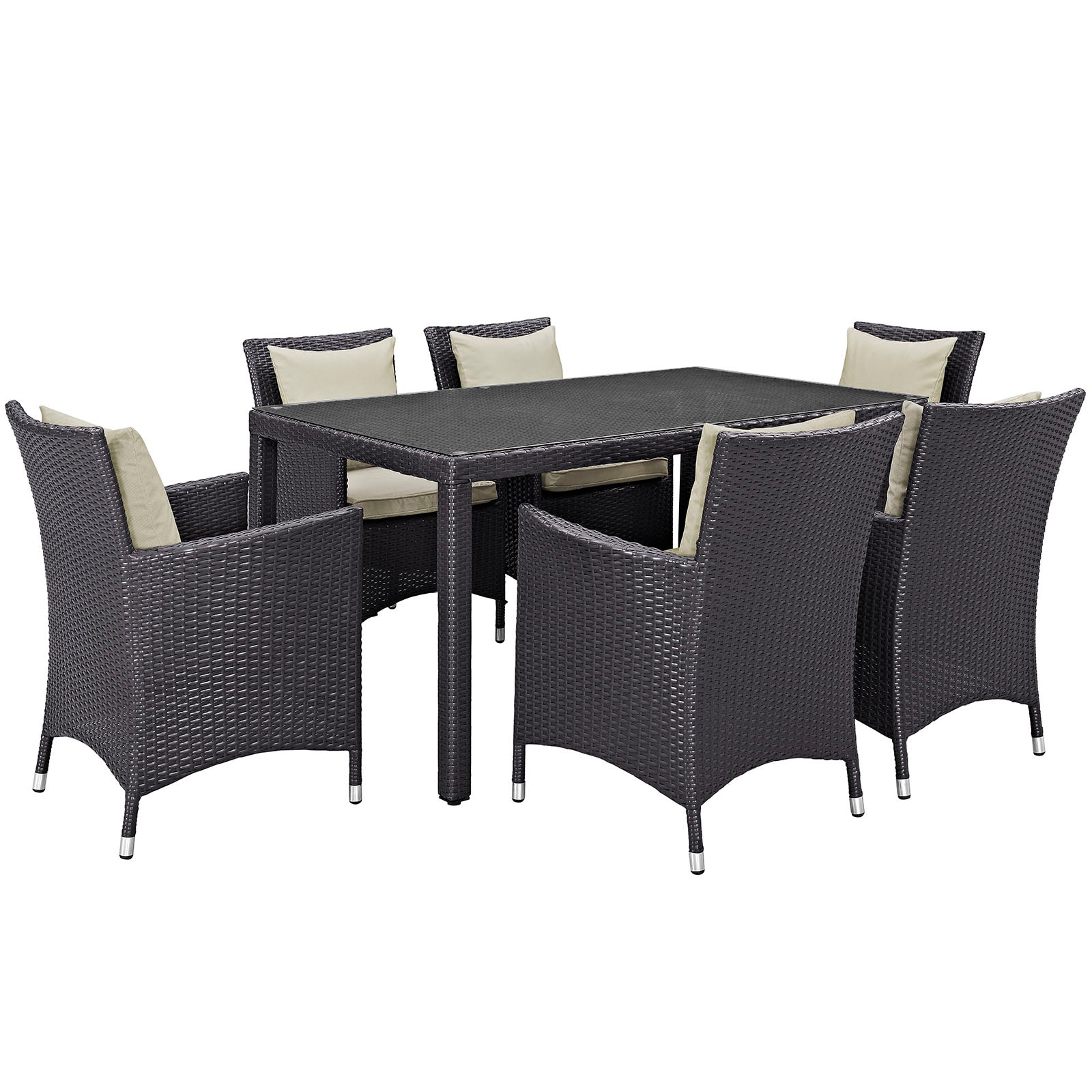 Modway Outdoor Dining Sets - Convene 7 Piece Outdoor Patio Dining Set Espresso Beige 110"