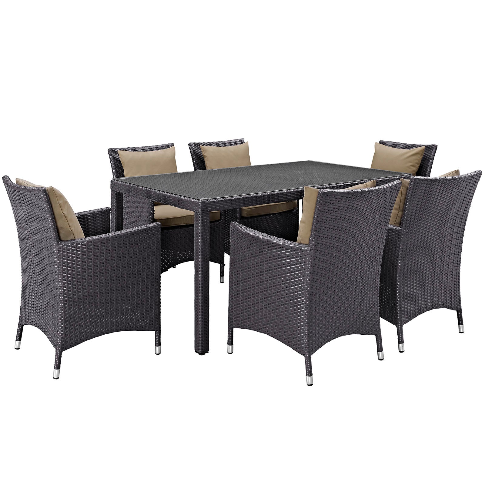 Modway Outdoor Dining Sets - Convene 7 Piece Outdoor Patio Dining Set Espresso Mocha 110"