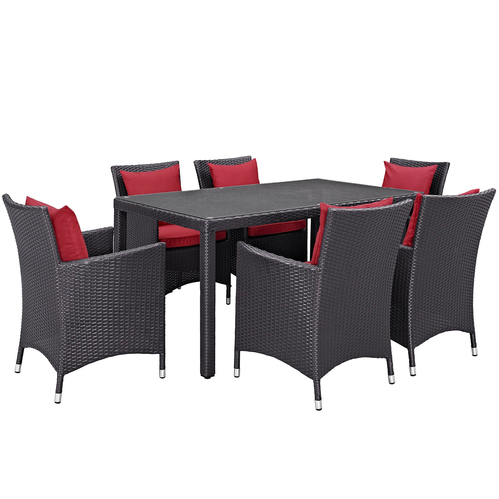 Modway Outdoor Dining Sets - Convene 7 Piece Outdoor Patio Dining Set Espresso Red 110"