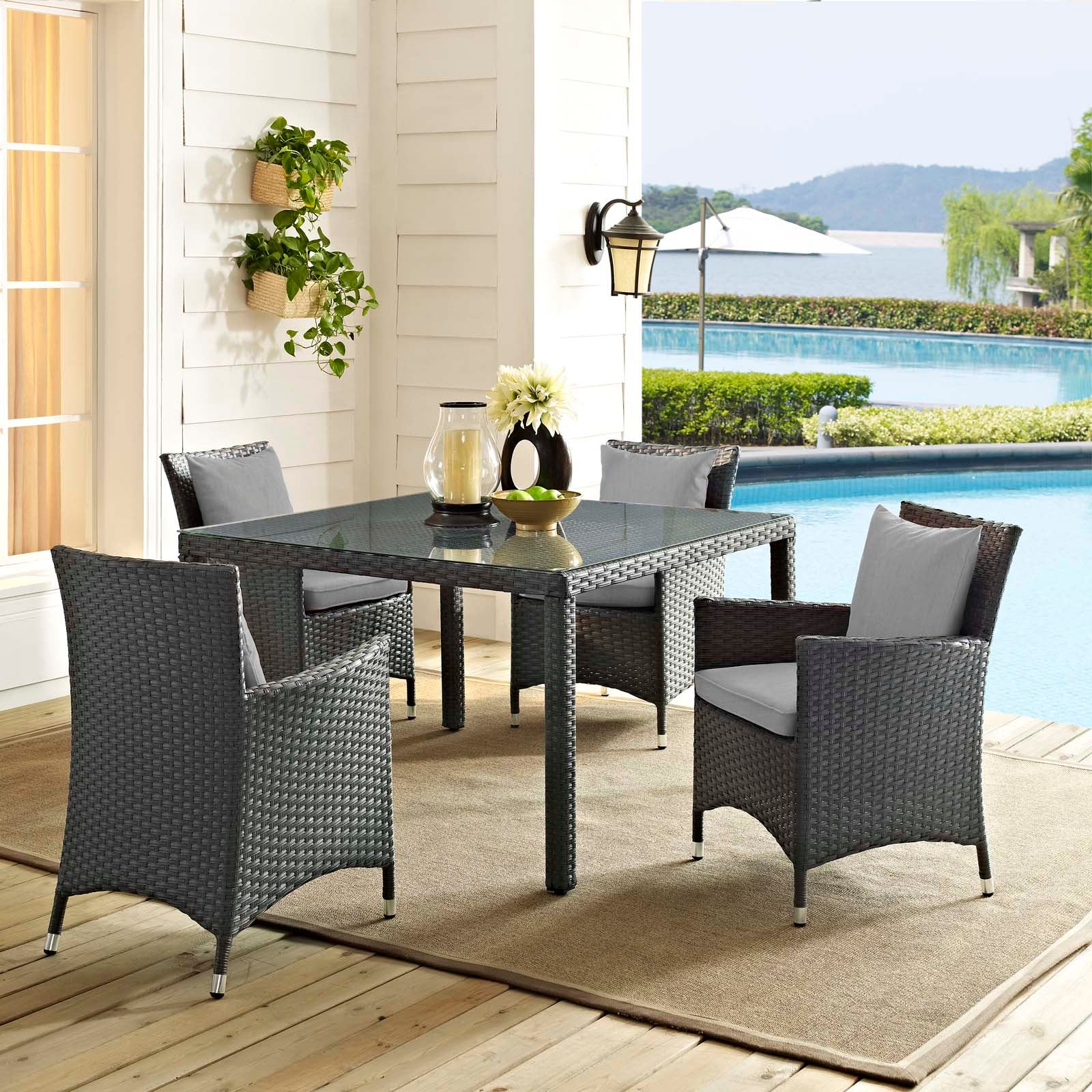 Modway Outdoor Dining Sets - Sojourn 4 Piece Outdoor Patio Sunbrella Dining Set Canvas Gray