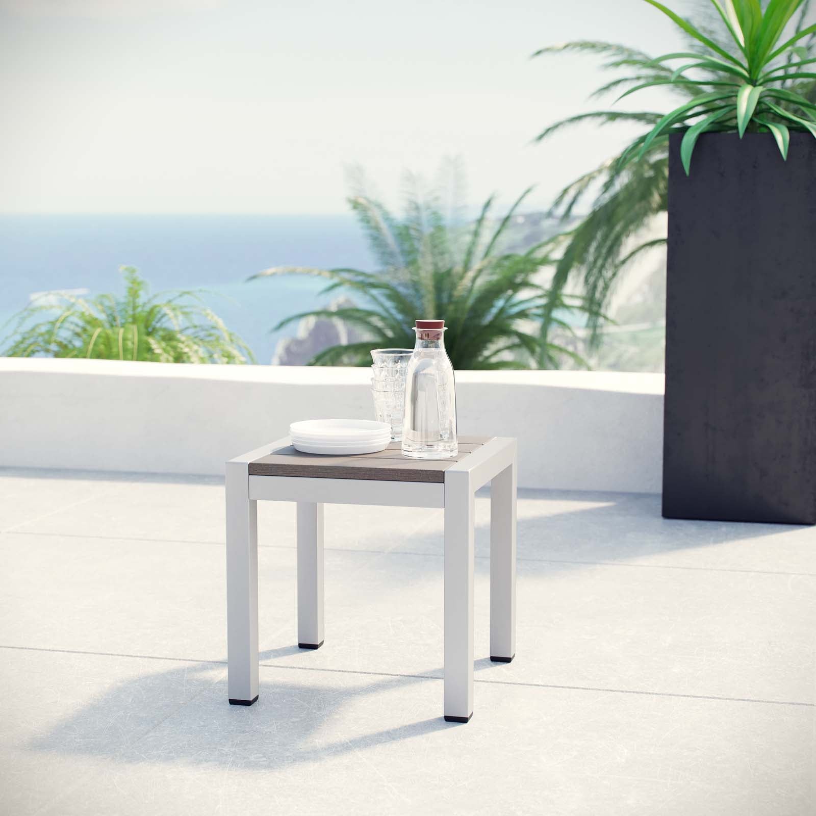 Modway Outdoor Side Tables - Shore Square Side Table Silver & Gray