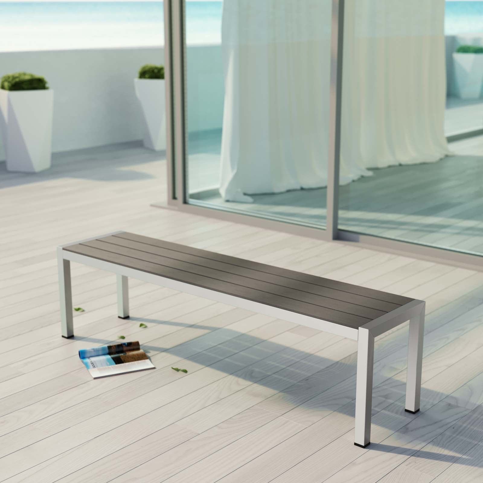 Modway Outdoor Stools & Benches - Shore Outdoor Bench Silver & Gray