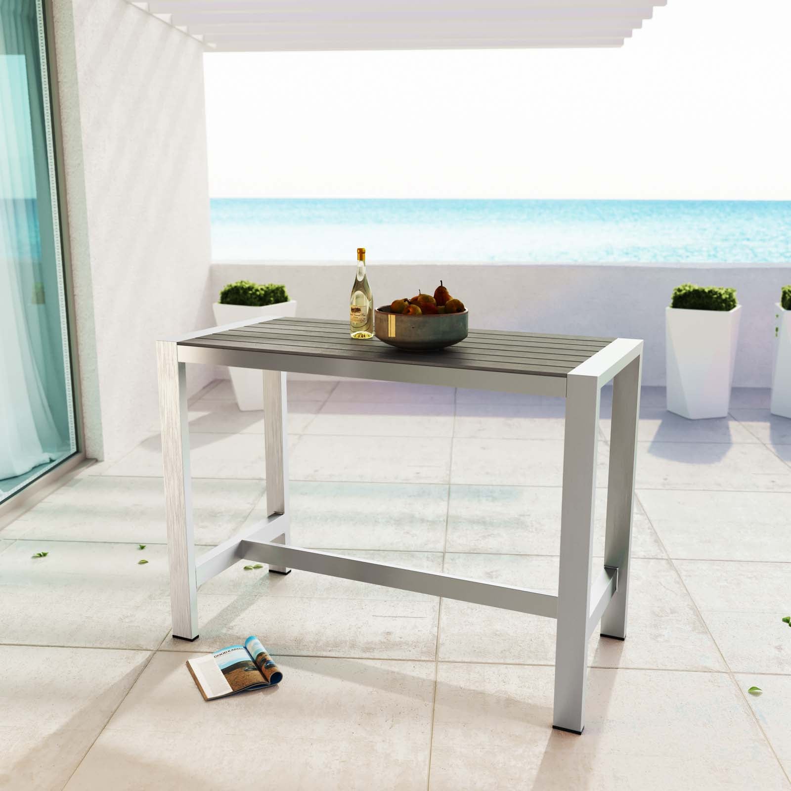 Modway Outdoor Bar Tables - Shore Outdoor Rectangle Bar Table Silver & Gray