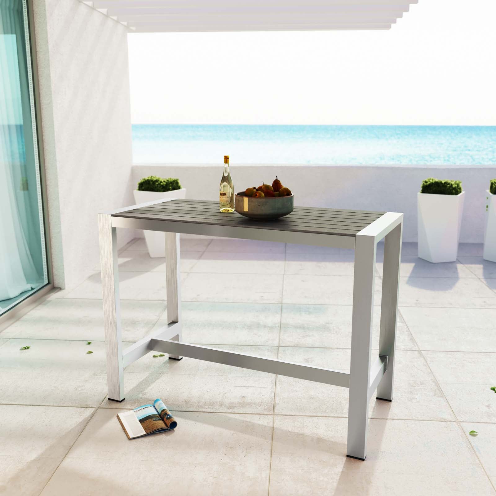 Modway Outdoor Bar Tables - Shore Outdoor Rectangle Bar Table Silver & Gray
