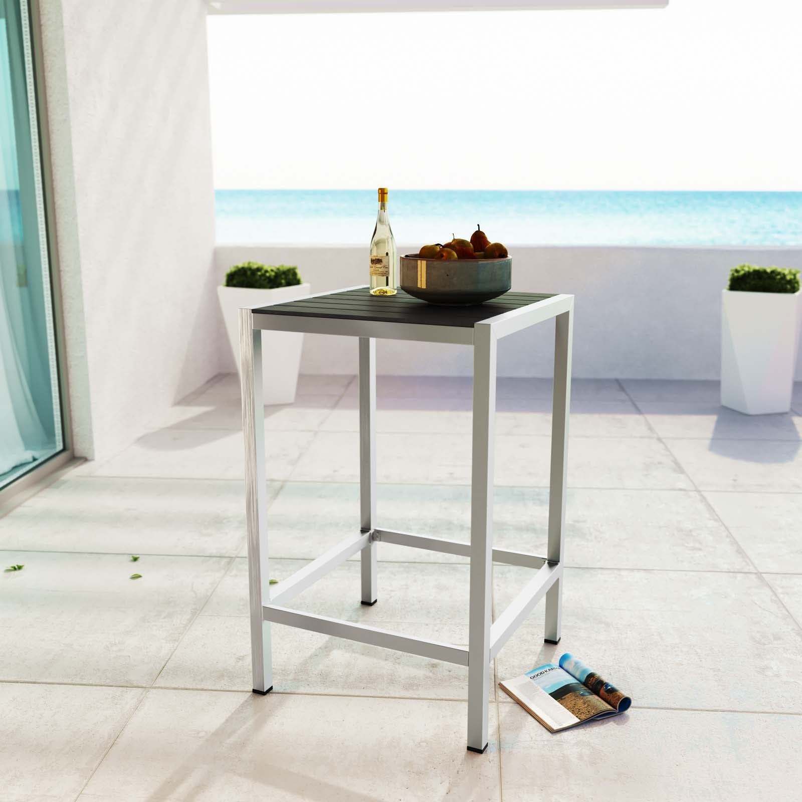 Modway Outdoor Bar Tables - Shore Outdoor Bar Table Silver & Gray
