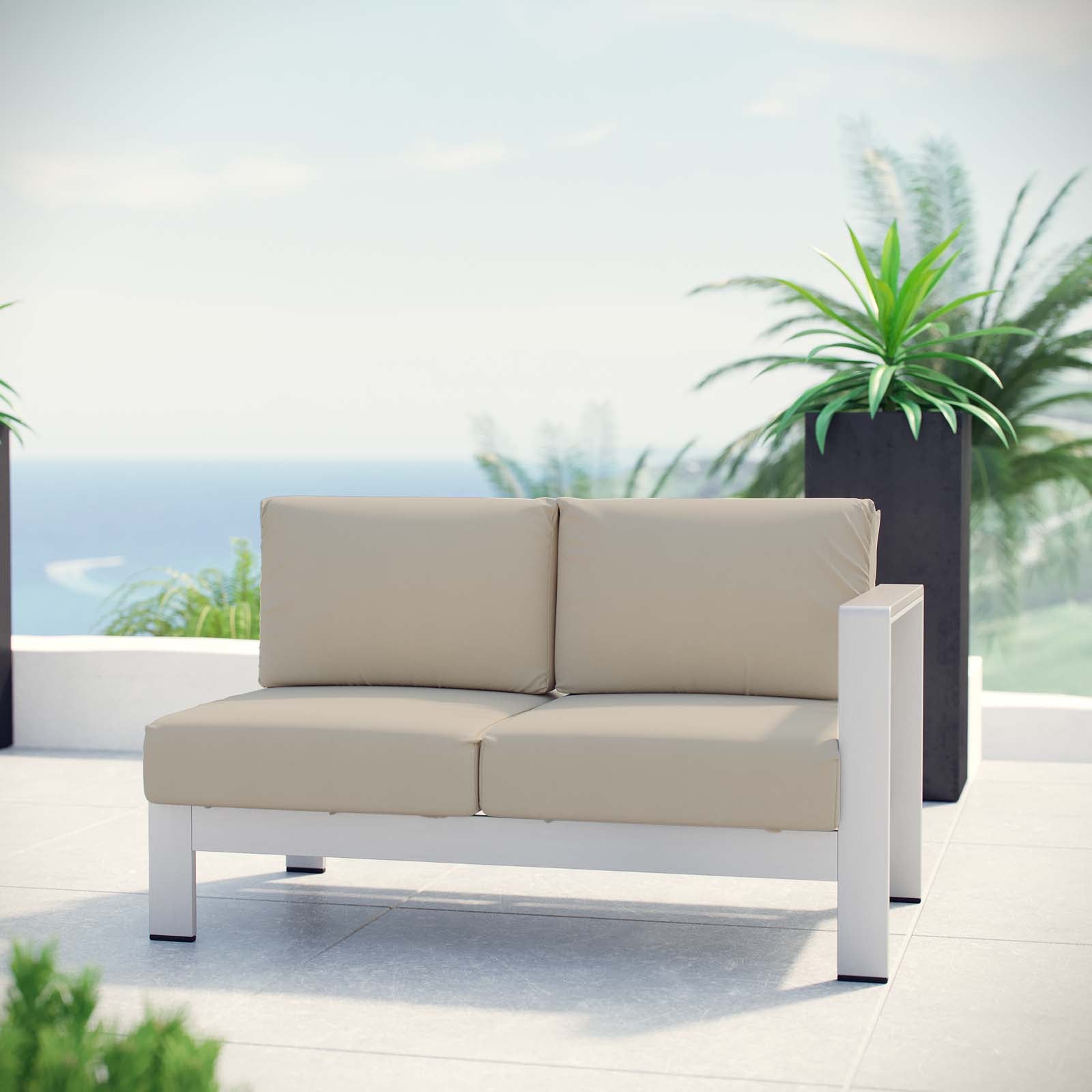 Modway Outdoor Sofas - Shore Right-Arm Corner Sectional Outdoor Patio Loveseat Silver & Beige
