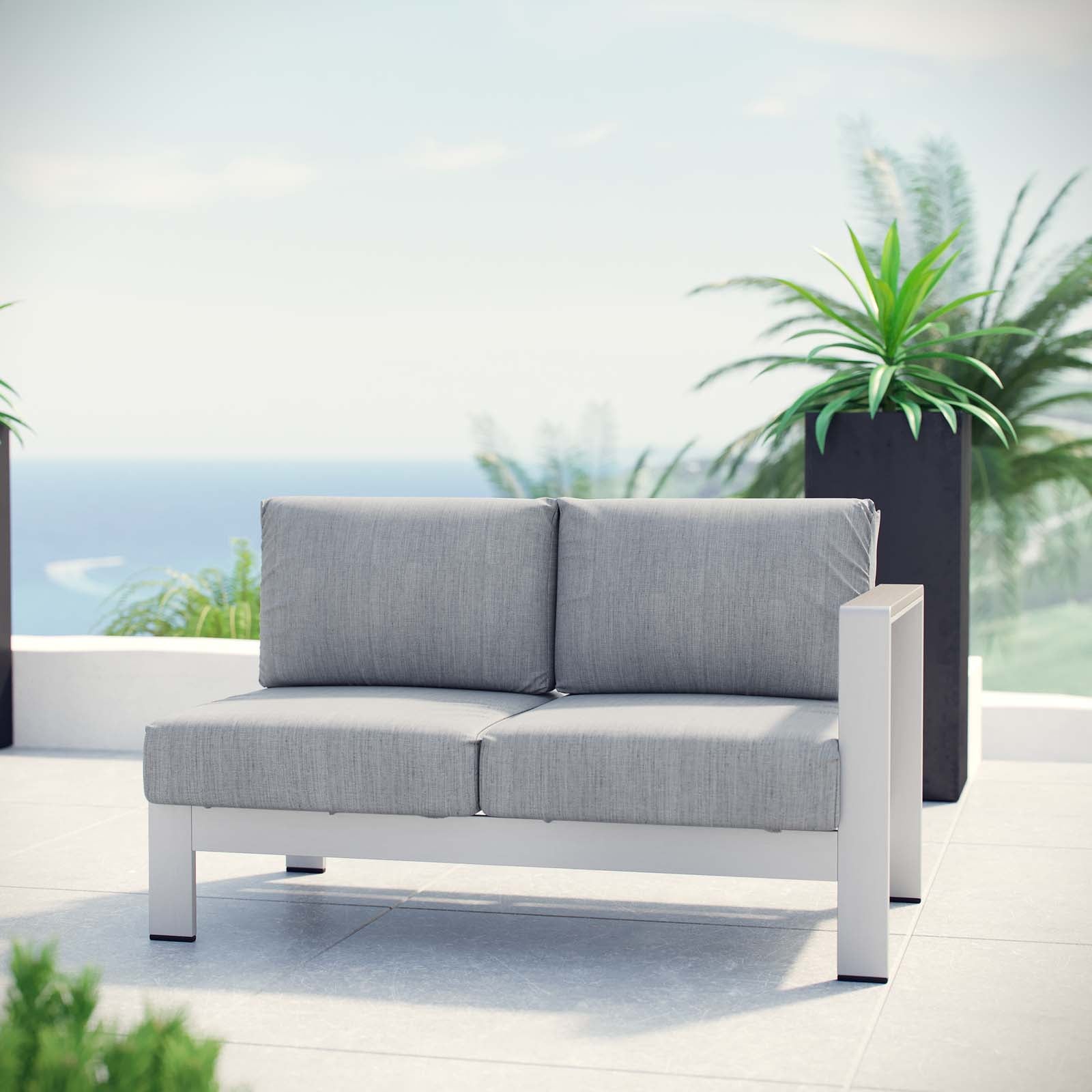 Modway Outdoor Sofas - Shore Right-Arm Corner Sectional Outdoor Loveseat Gray & Silver