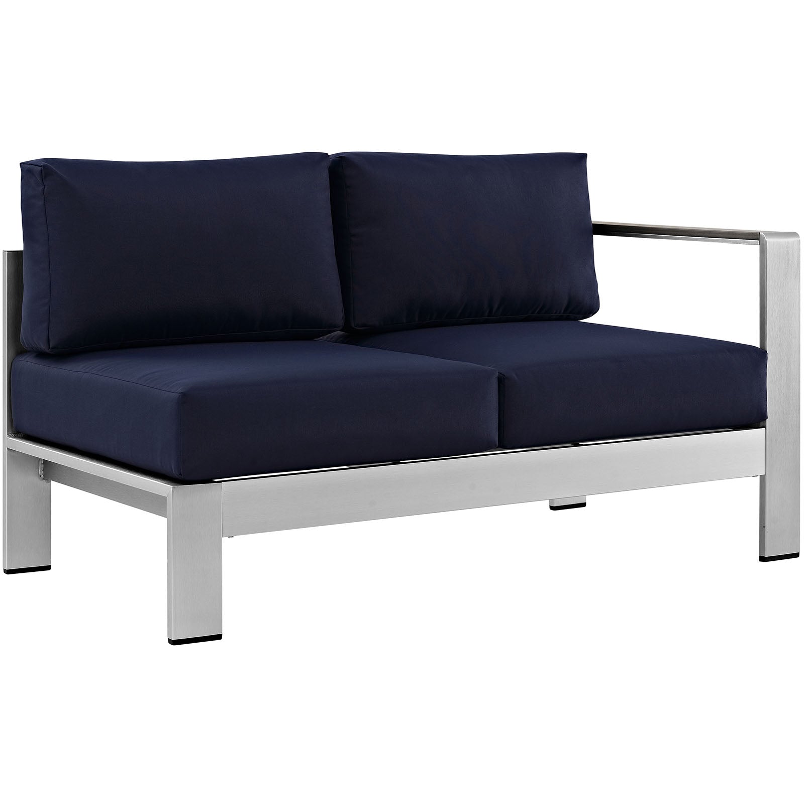 Modway Outdoor Sofas - Shore Right-Arm Corner Sectional Outdoor Patio Aluminum Loveseat Silver Navy