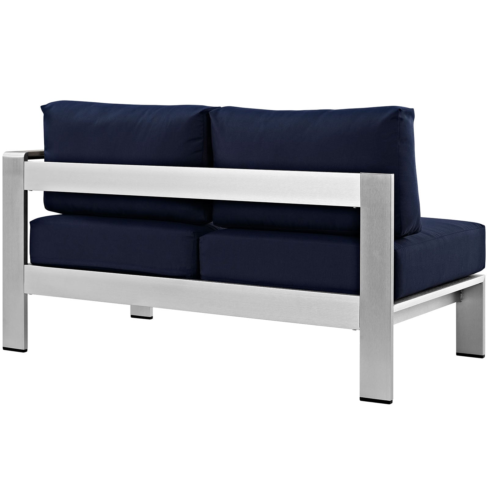 Modway Outdoor Sofas - Shore Right-Arm Corner Sectional Outdoor Patio Aluminum Loveseat Silver Navy