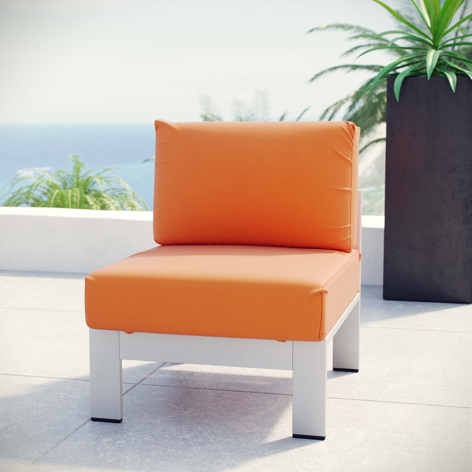 Modway Outdoor Chairs - Shore Armless Outdoor Patio Aluminum Chair Silver Orange