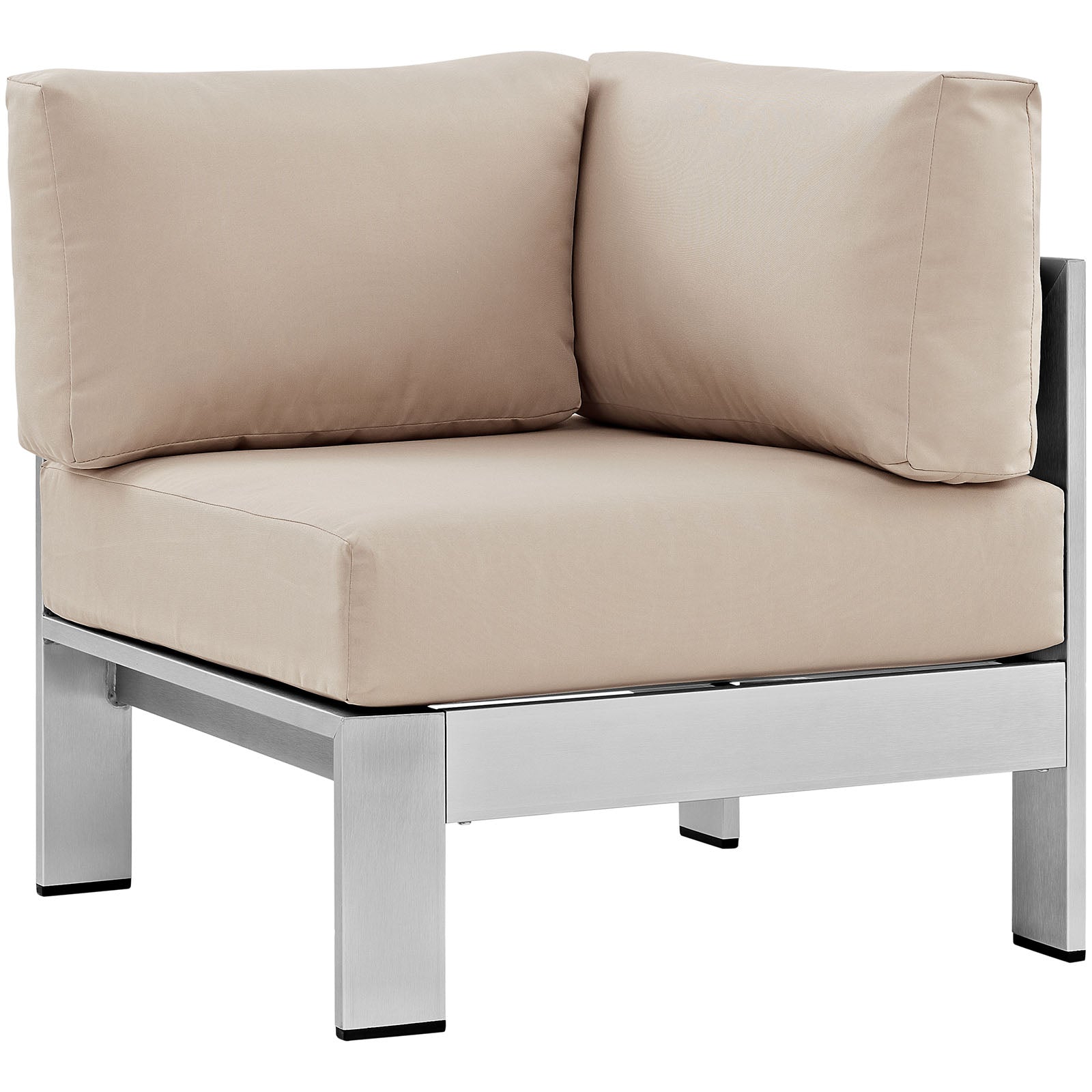 Modway Outdoor Chairs - Shore Outdoor Patio Aluminum Corner Sofa Silver & Beige