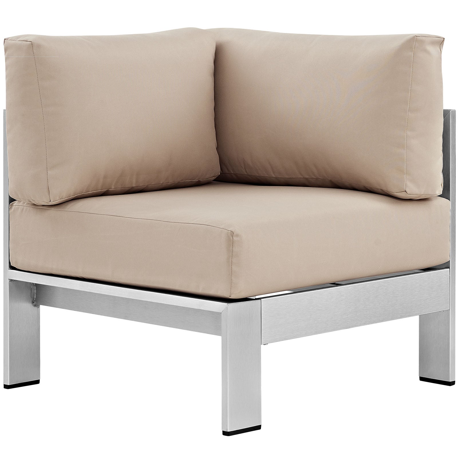 Modway Outdoor Chairs - Shore Outdoor Patio Aluminum Corner Sofa Silver & Beige