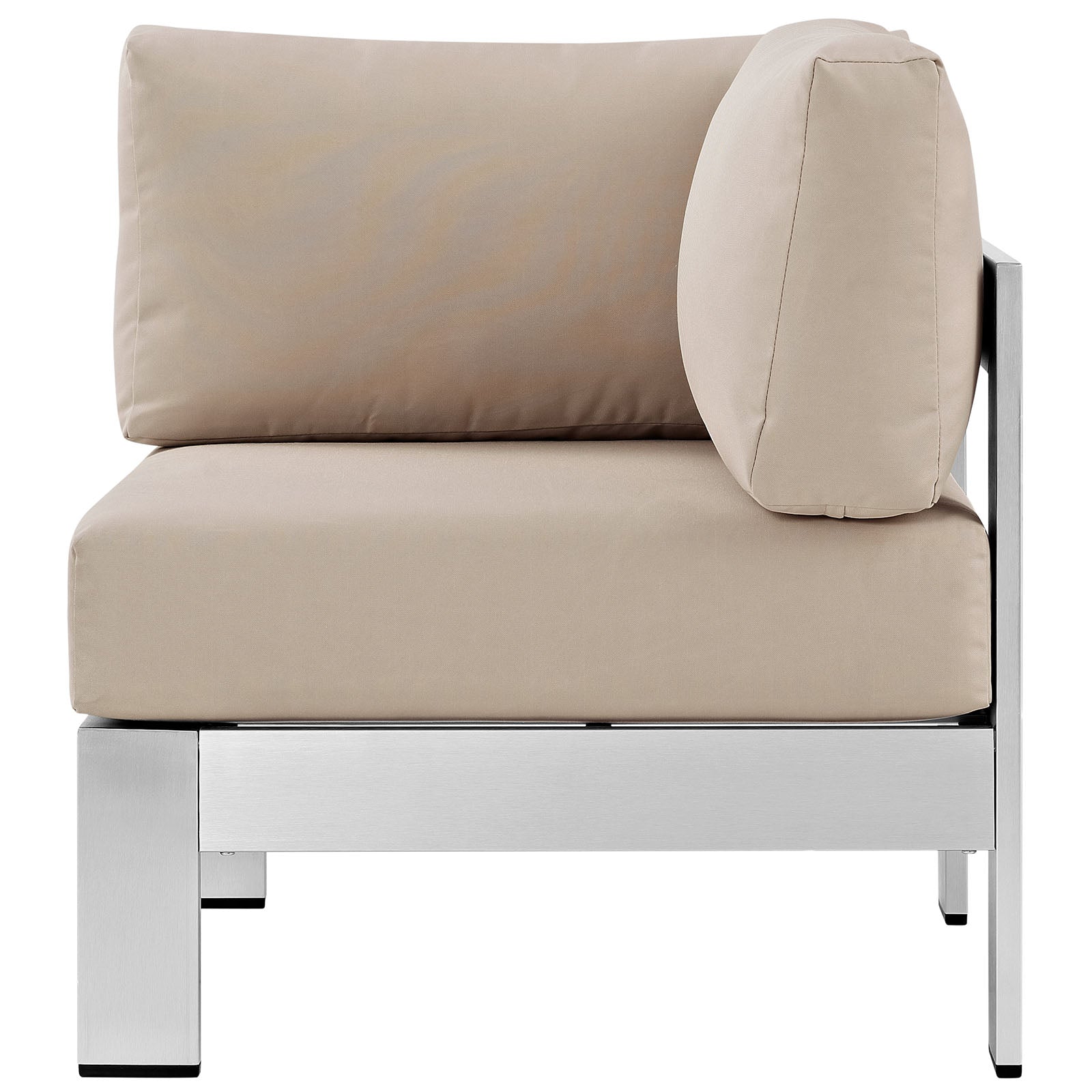 Modway Outdoor Chairs - Shore Outdoor Patio Aluminum Corner Sofa Silver & Beige