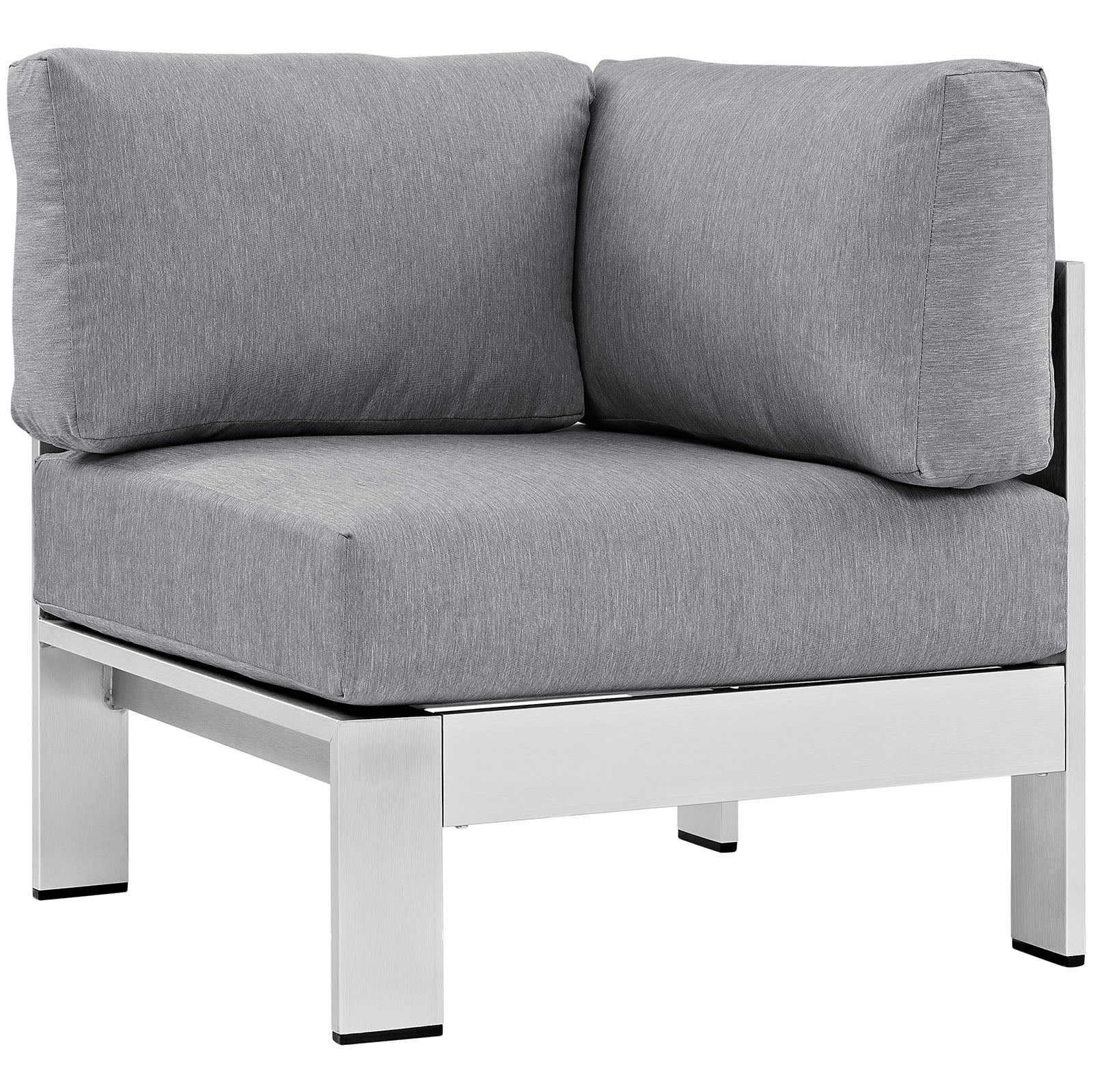 Modway Outdoor Chairs - Shore Outdoor Patio Aluminum Corner Sofa Silver Gray