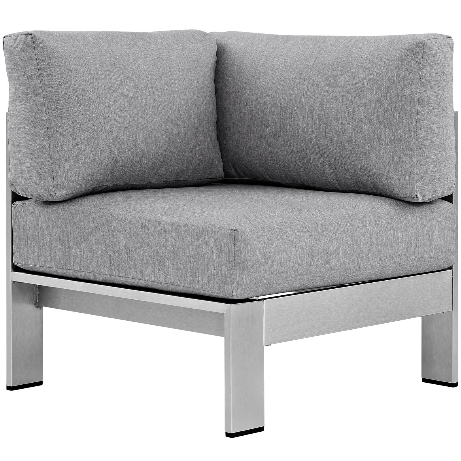 Modway Outdoor Chairs - Shore Outdoor Patio Aluminum Corner Sofa Silver Gray