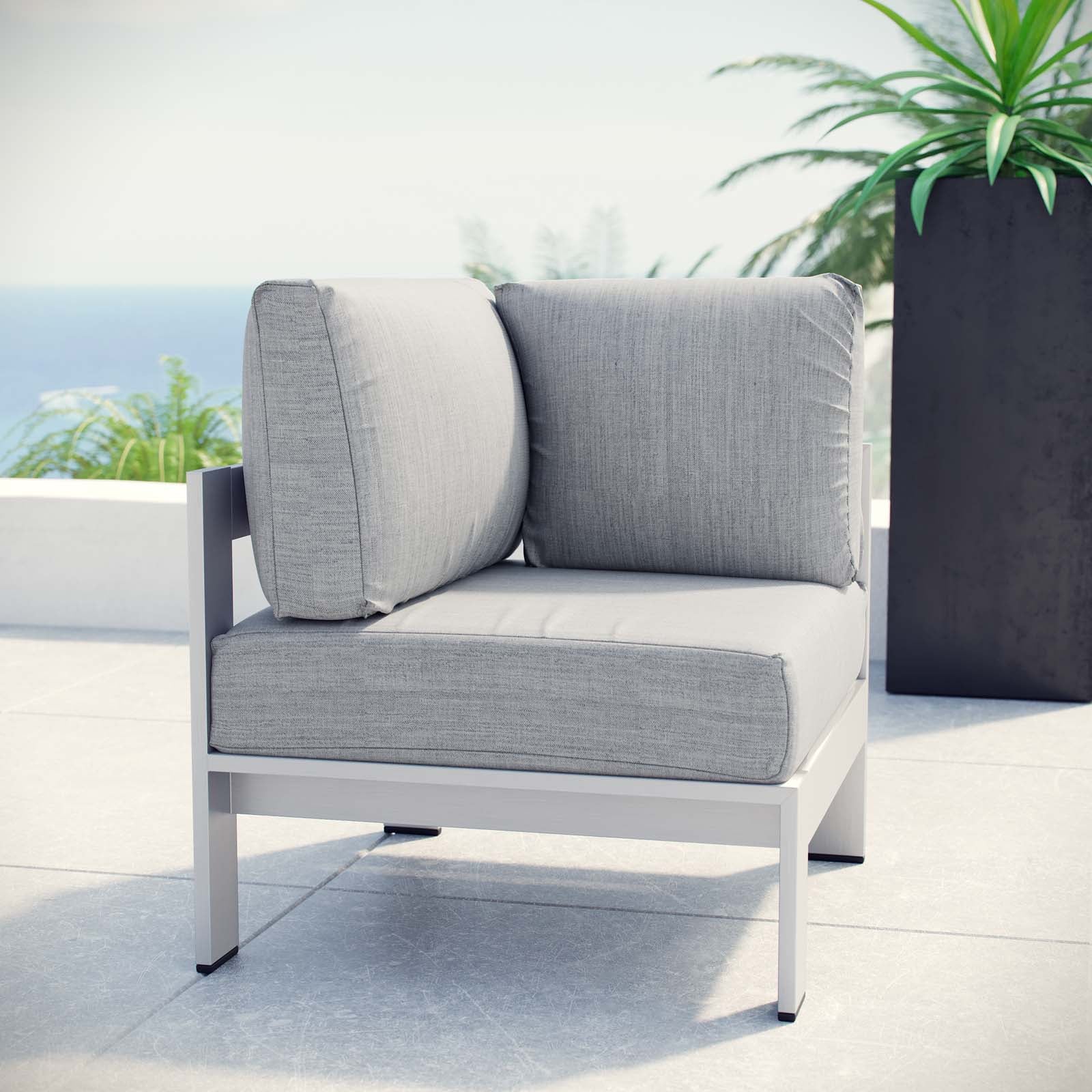Modway Outdoor Chairs - Shore Outdoor Patio Aluminum Corner Sofa Silver Gray