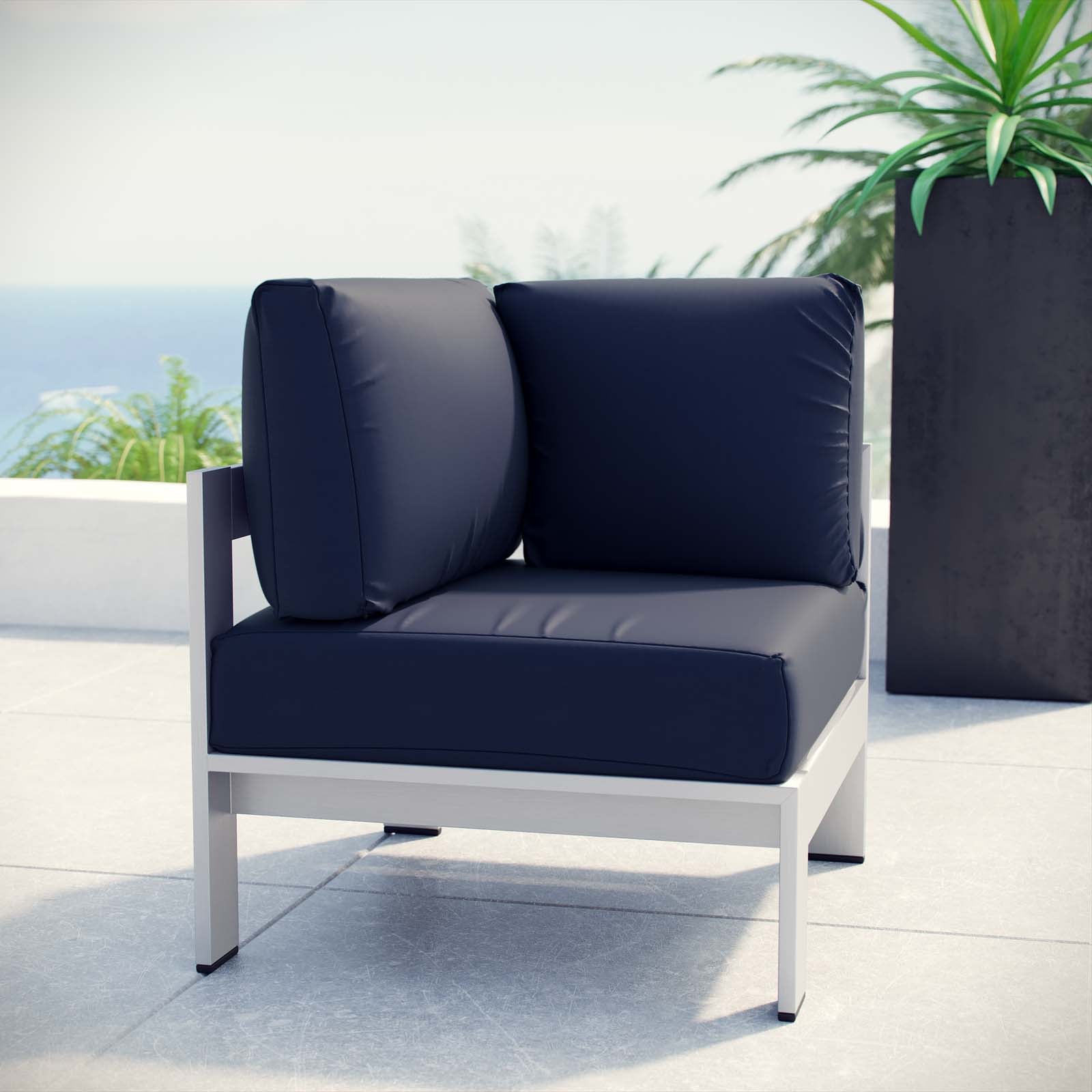Modway Outdoor Chairs - Shore Outdoor Corner Sofa Navy & Silver