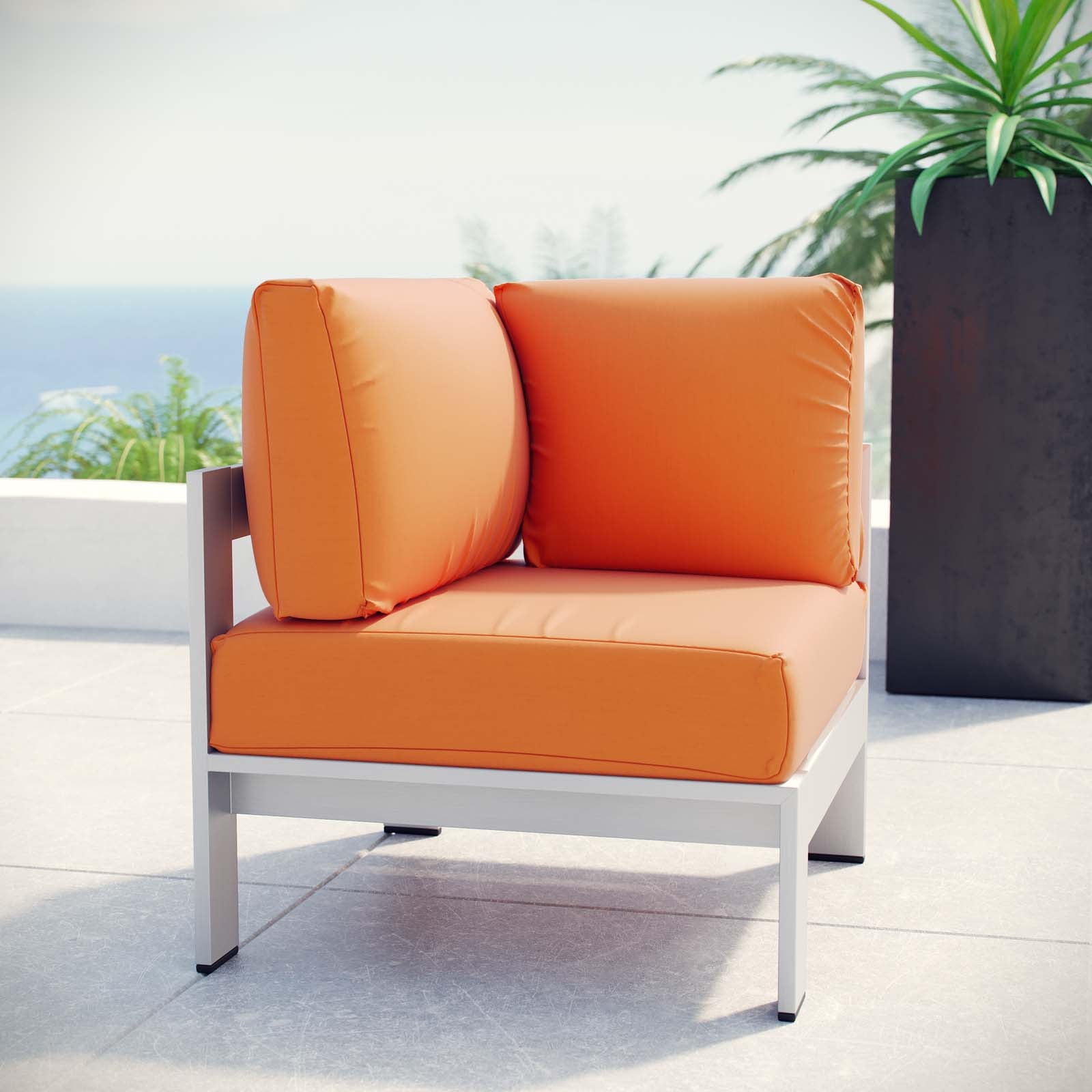 Modway Outdoor Chairs - Shore Outdoor Patio Aluminum Corner Sofa Silver Orange