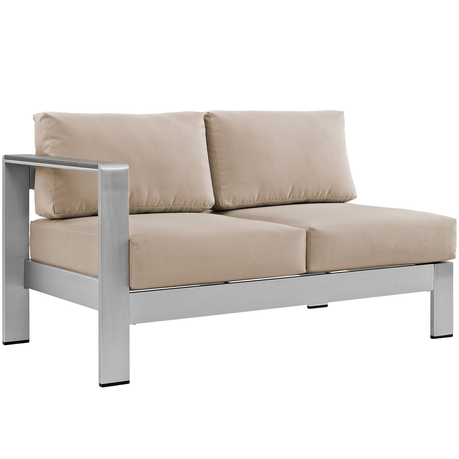 Modway Outdoor Sofas - Shore Left-Arm Corner Sectional Outdoor Patio Aluminum Loveseat Silver Beige