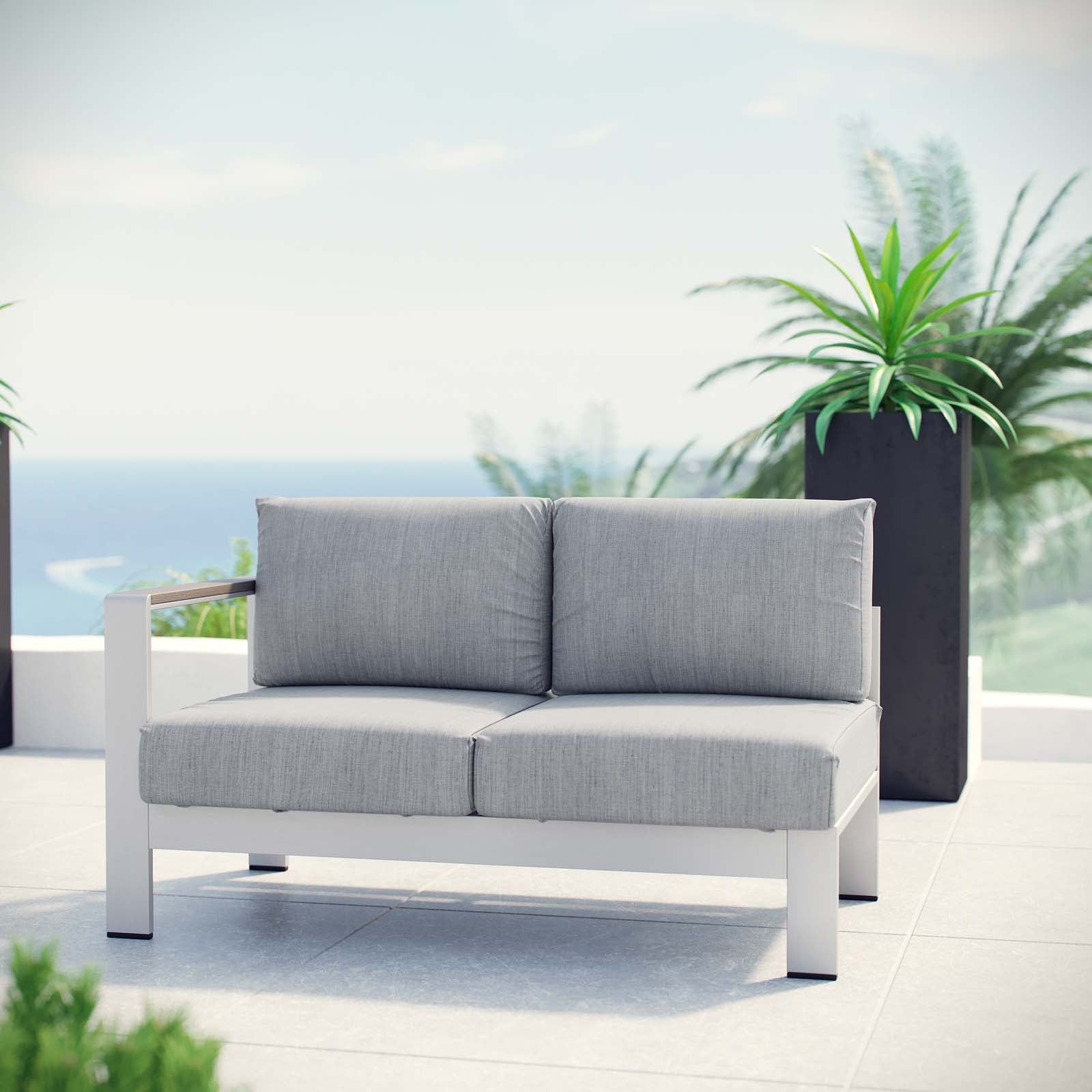 Modway Outdoor Sofas - Shore Left-Arm Corner Sectional Outdoor Loveseat Gray & Silver