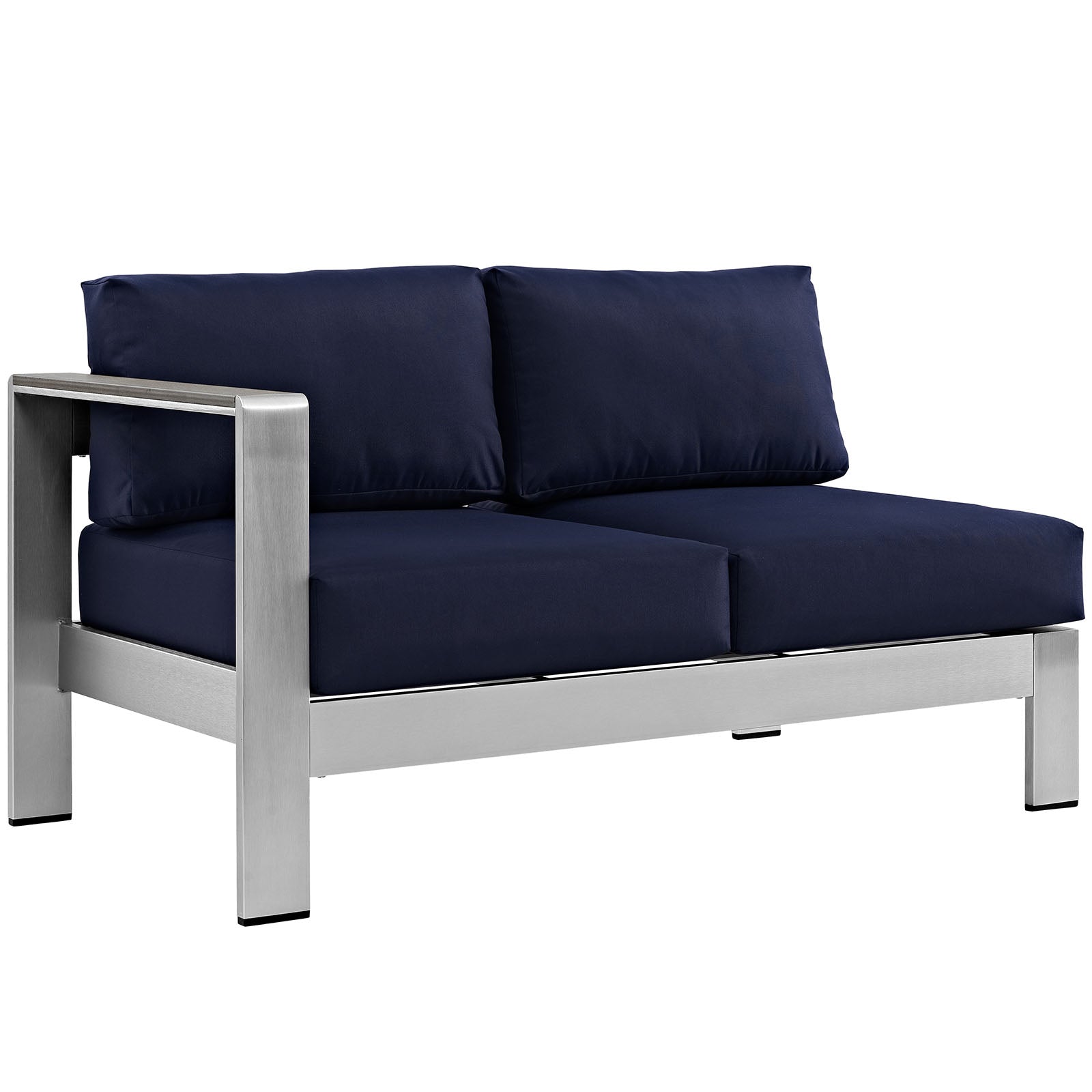 Modway Outdoor Sofas - Shore Left-Arm Corner Sectional Outdoor Patio Aluminum Loveseat Silver Navy