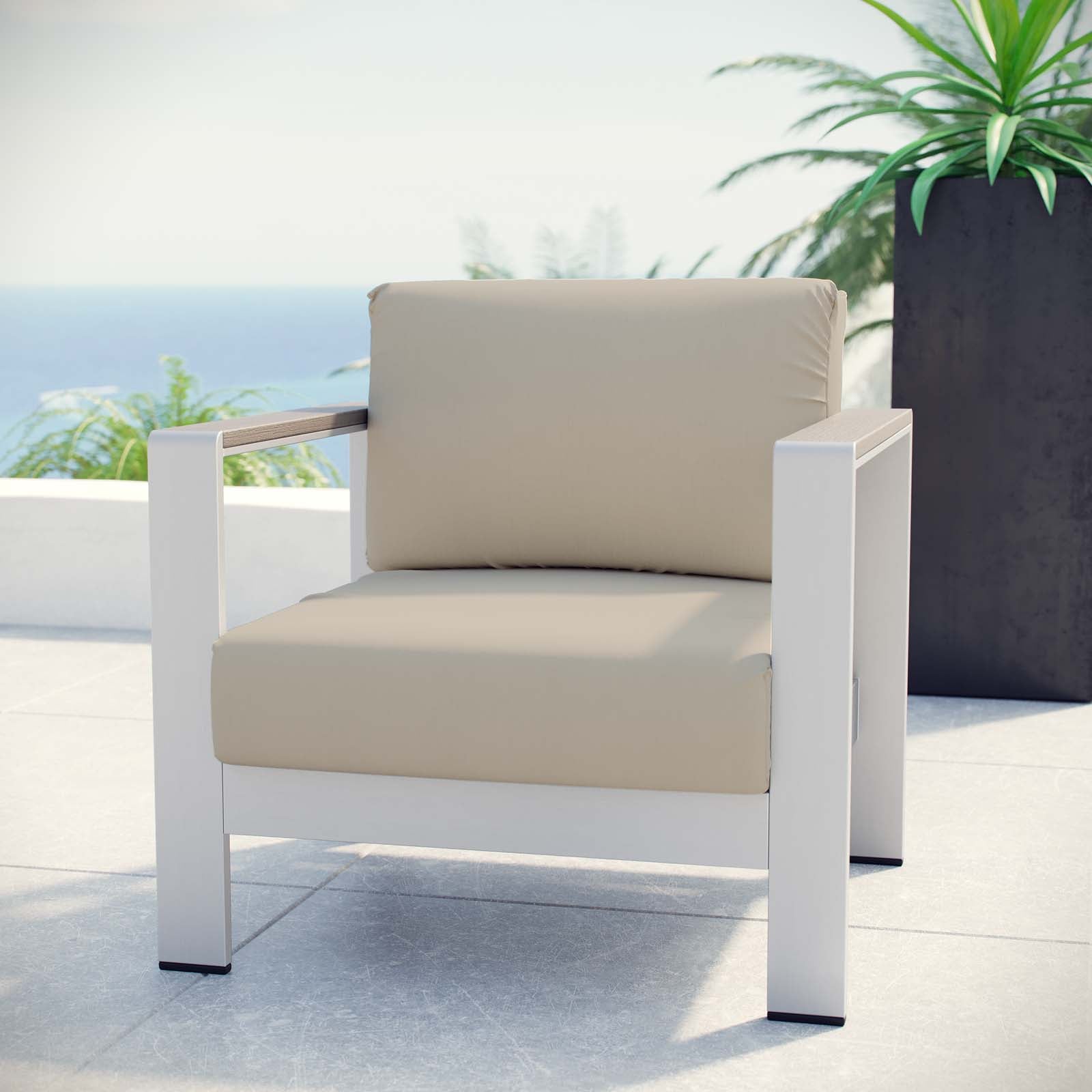 Modway Outdoor Chairs - Shore Outdoor Armchair Beige & Silver