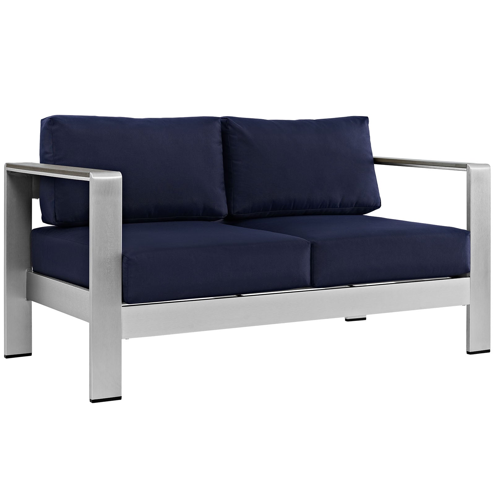 Shore Outdoor Patio Aluminum Loveseat Silver Navy