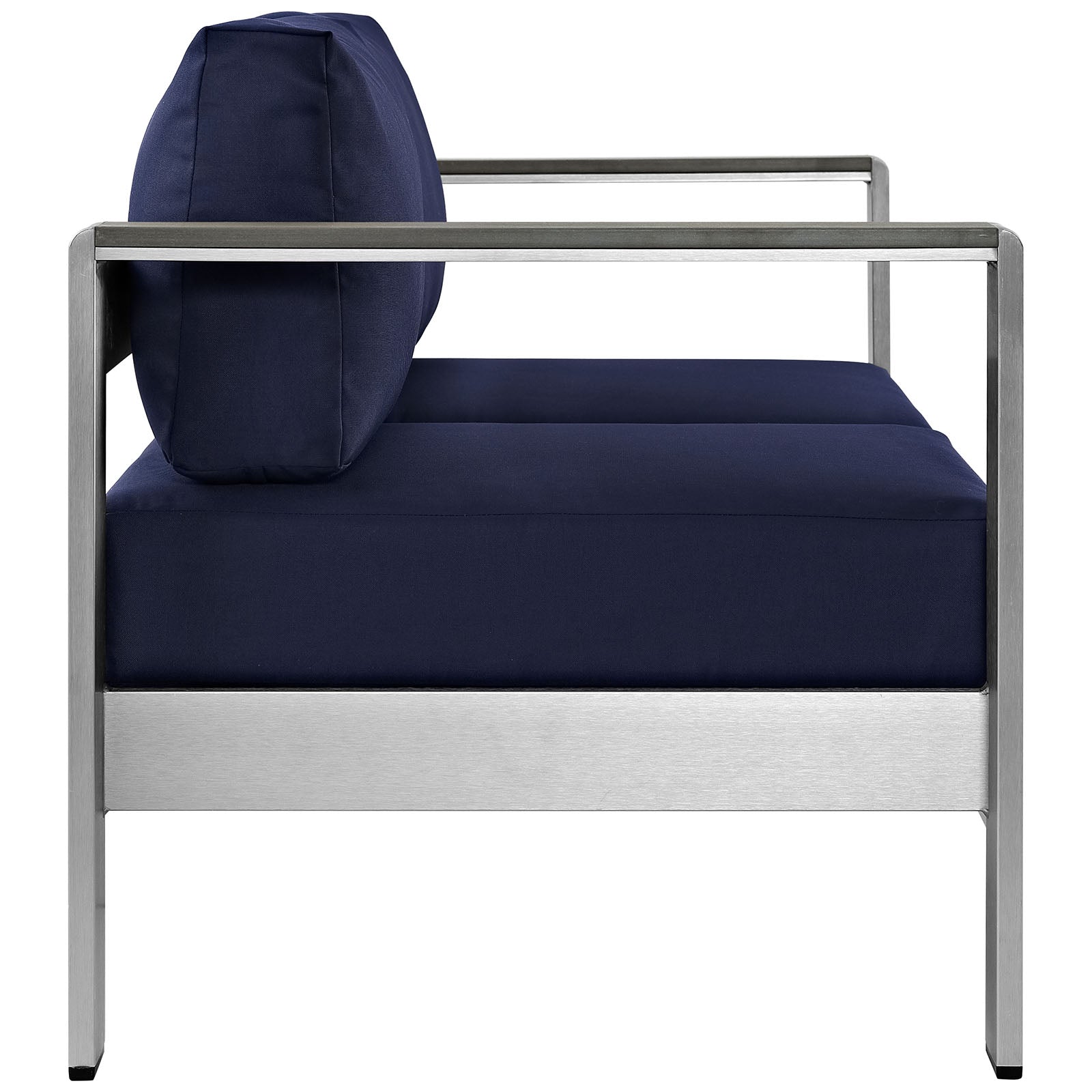 Shore Outdoor Patio Aluminum Loveseat Silver Navy