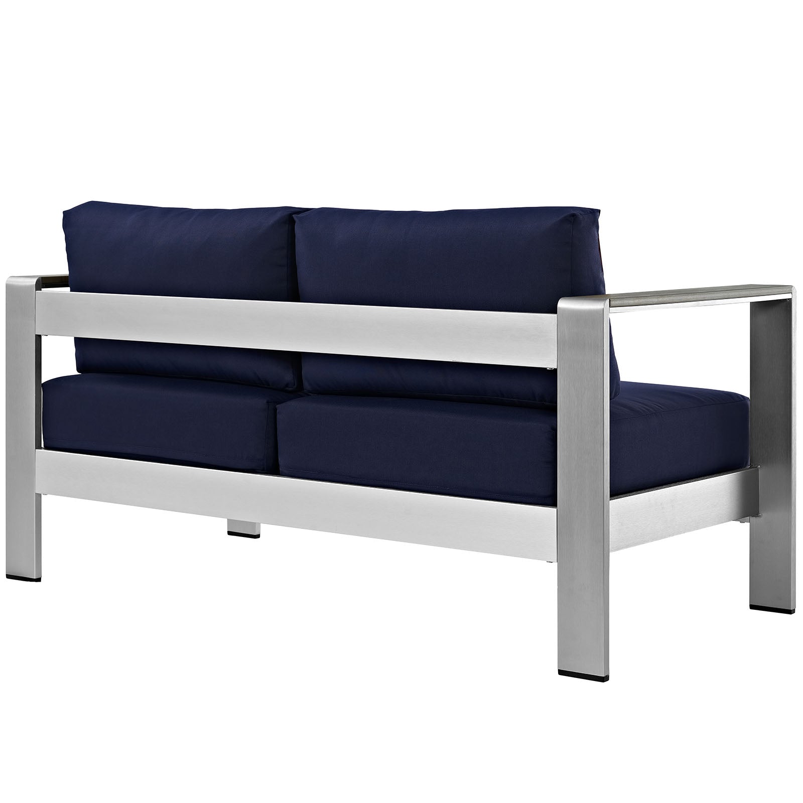 Shore Outdoor Patio Aluminum Loveseat Silver Navy