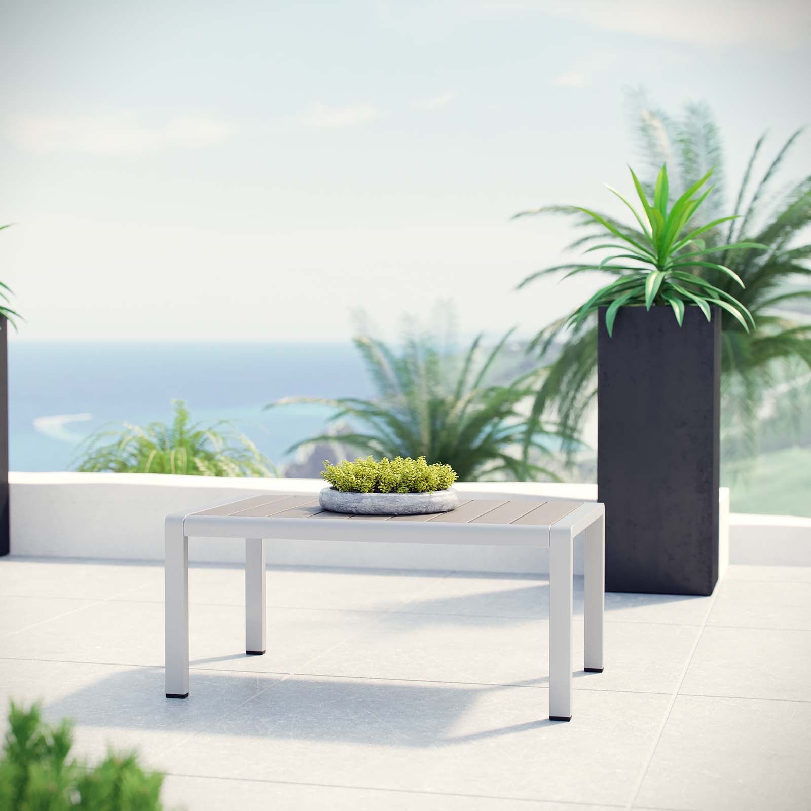 Modway Outdoor Coffee Tables - Shore Outdoor Coffee Table Silver & Gray