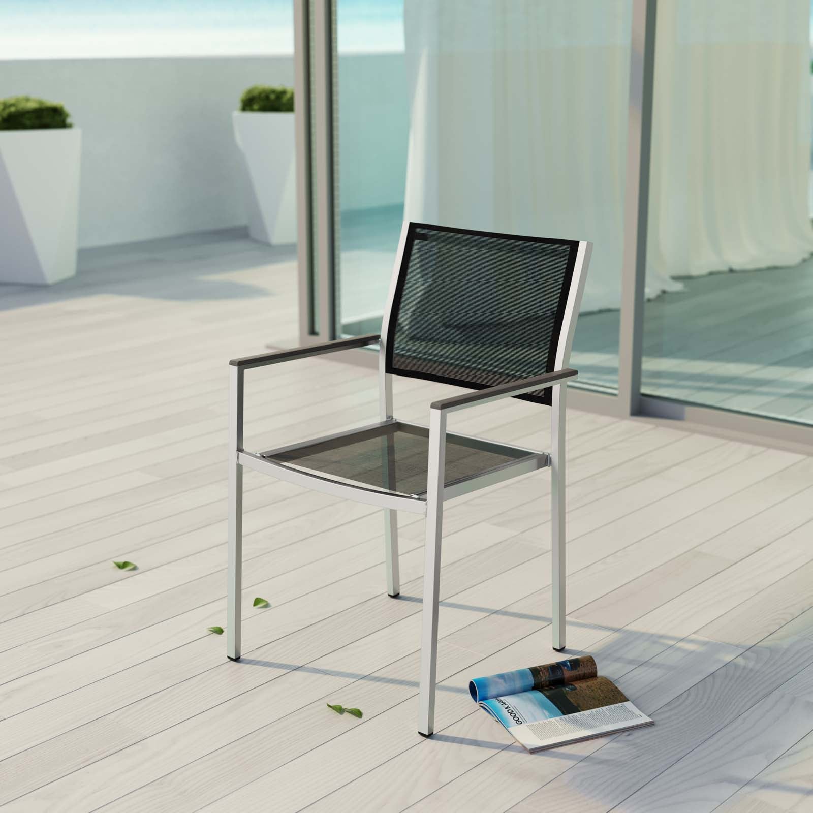 Modway Outdoor Dining Chairs - Shore Dining Chair Silver & Black