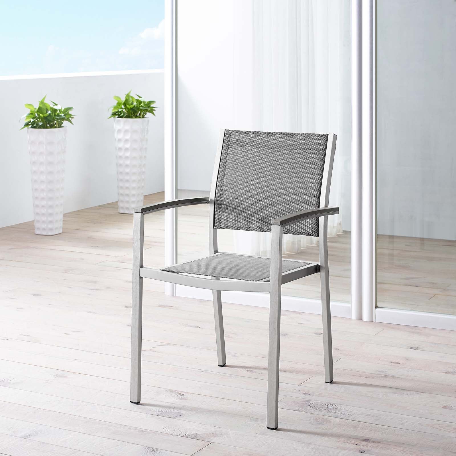 Modway Outdoor Dining Chairs - Shore Outdoor Patio Aluminum Dining Chair Silver Gray