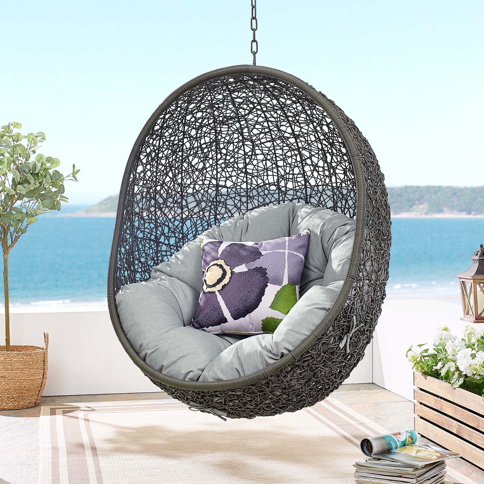 Modway Outdoor Swings - Hide Outdoor Patio Swing Chair With Stand Gray
