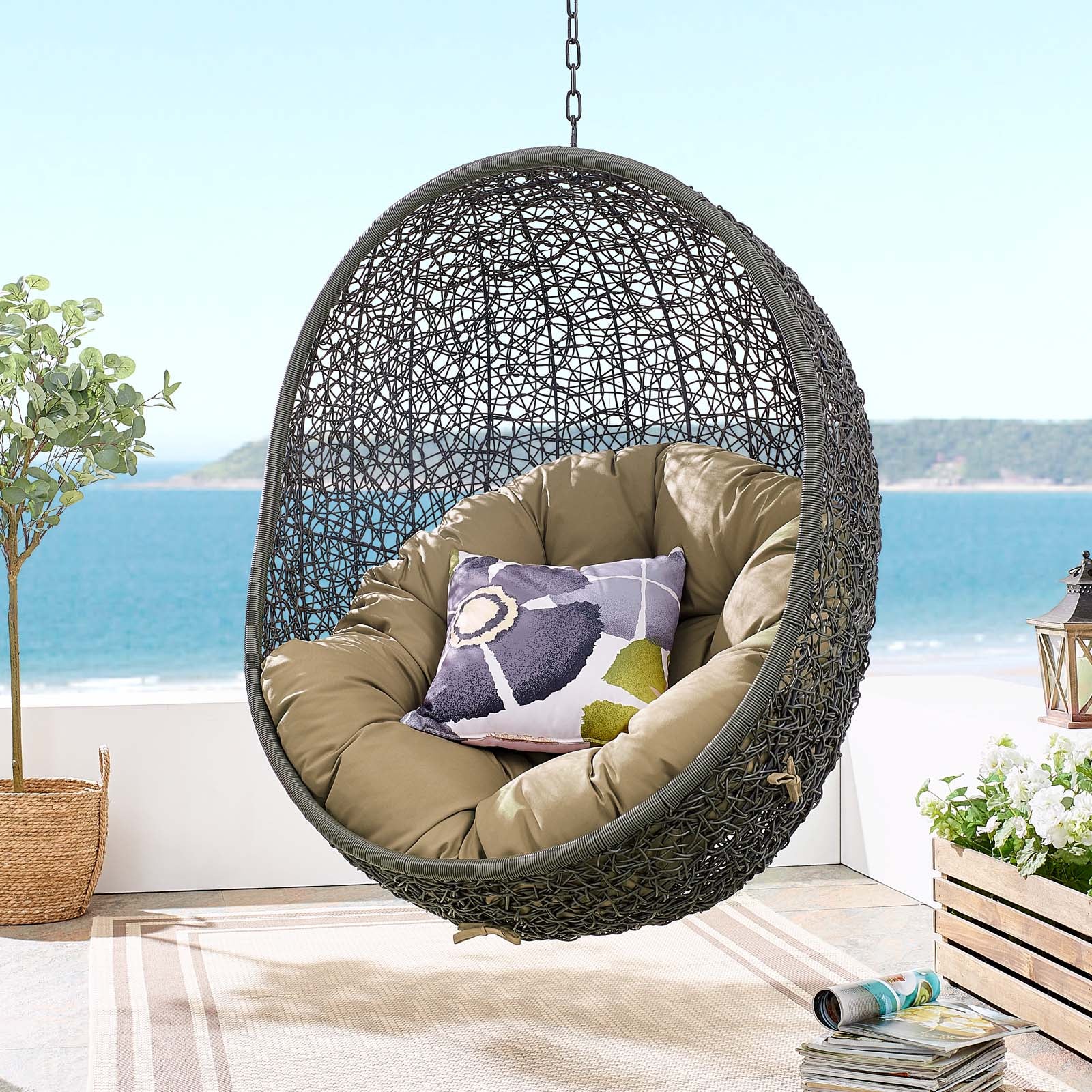 Modway Outdoor Swings - Hide Outdoor Patio Swing Chair With Stand Gray Mocha