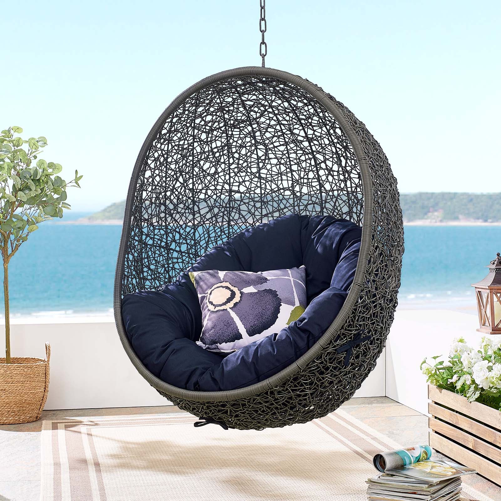 Modway Outdoor Swings - Hide Outdoor Patio Swing Chair With Stand Gray Navy