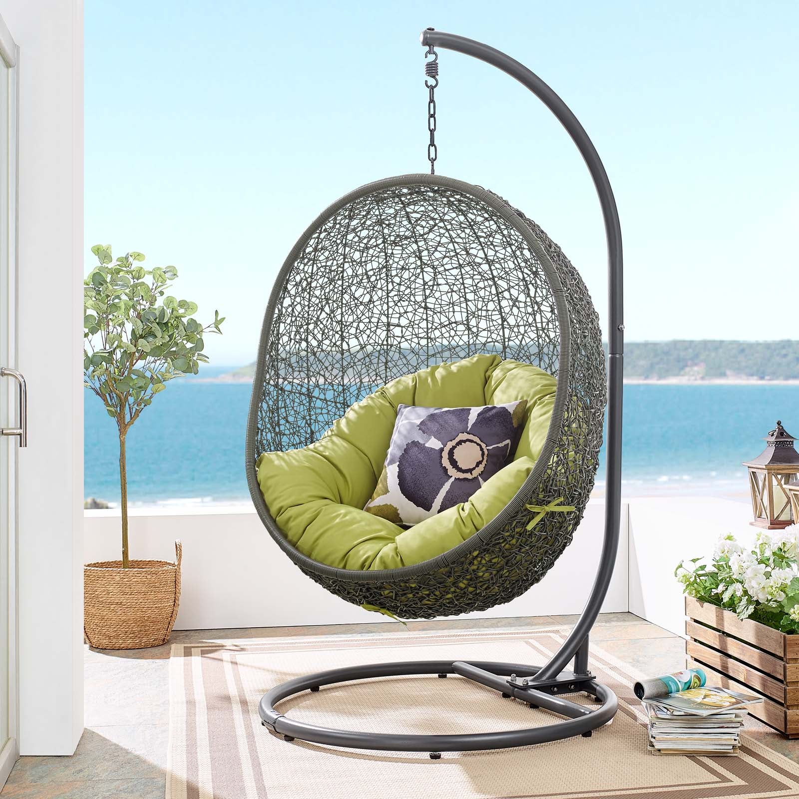 Modway Outdoor Swings - Hide Outdoor Patio Swing Chair With Stand Gray Peridot