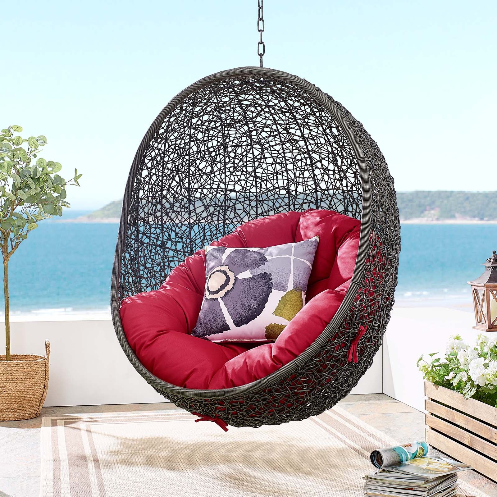 Modway Outdoor Swings - Hide Outdoor Patio Swing Chair With Stand Gray Red