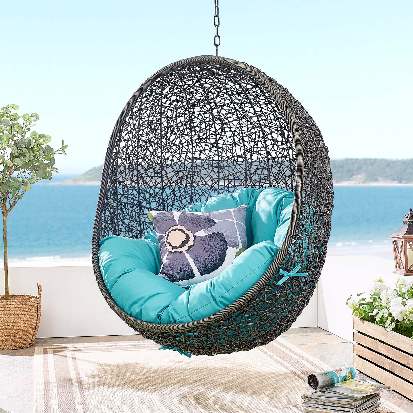 Modway Outdoor Swings - Hide Outdoor Patio Swing Chair With Stand Gray Turquoise