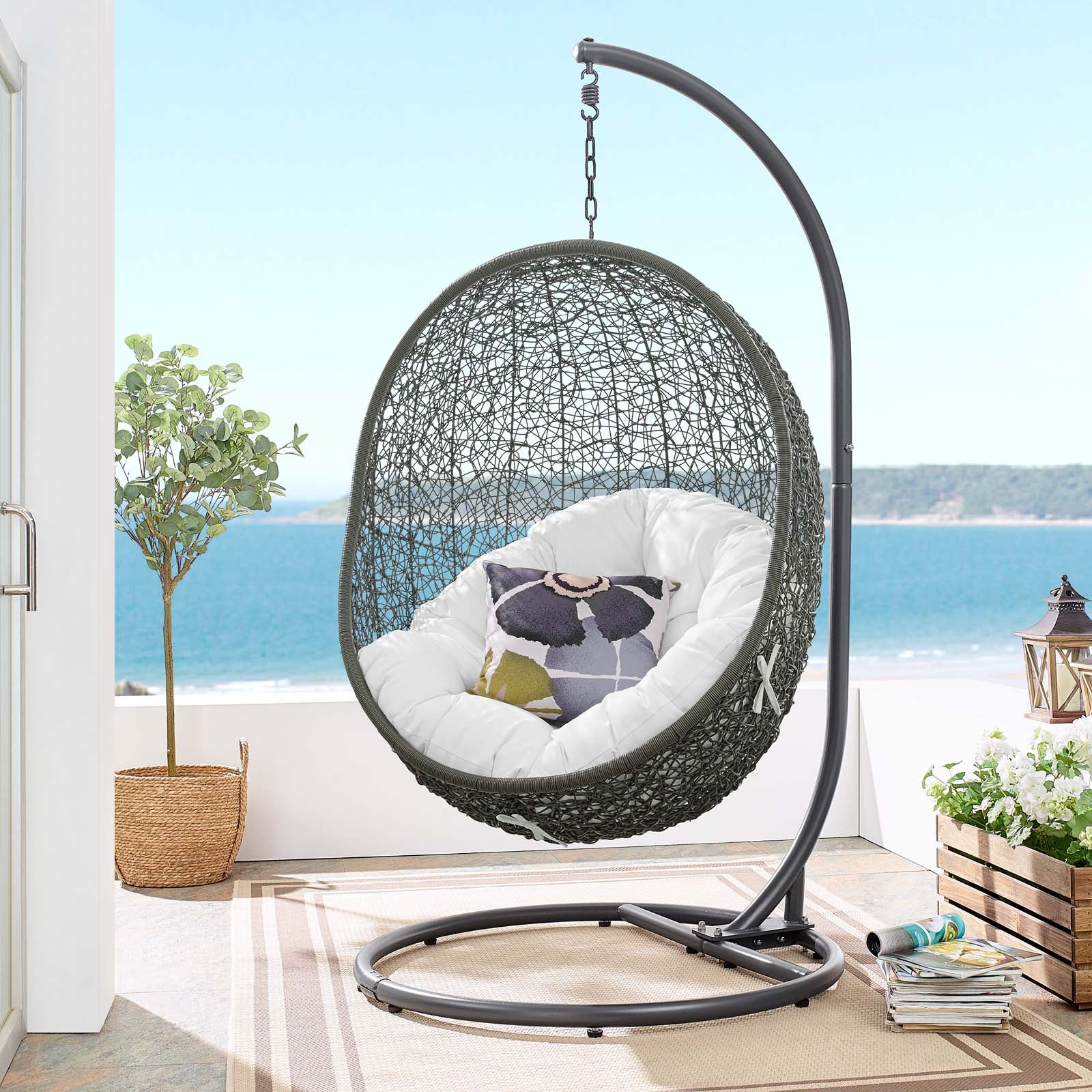 Modway Outdoor Swings - Hide Outdoor Patio Swing Chair With Stand Gray White
